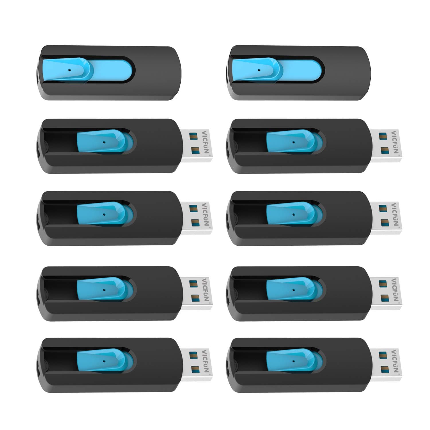 VICFUN 10 Pack 1GB USB Flash Drives USB 2.0 Flash Drive Slide Retractable USB Memory Stick 1GB, Cyan