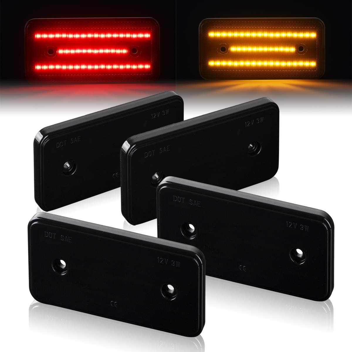 Gempro 4Pcs Amber/Red Front Rear LED Side Marker Light Lamps Assembly Replacement Compatible with Mercedes Benz W463 G-Class G500 G550 G55 G63 AMG 2002-2014 (Smoke Lens)