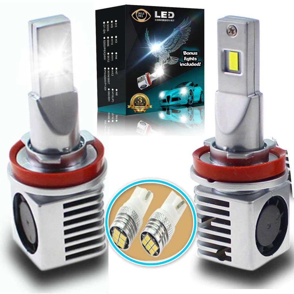 Eagle Eyes Extreme H11 LED Bulb Headlight Conversion Kit - Bonus 2 Accent Led Bulbs - New Upgrade - 3X Brighter - Super White High & Low Beam, Fog Light - Non Blinding - Plug & Play - Extended Life
