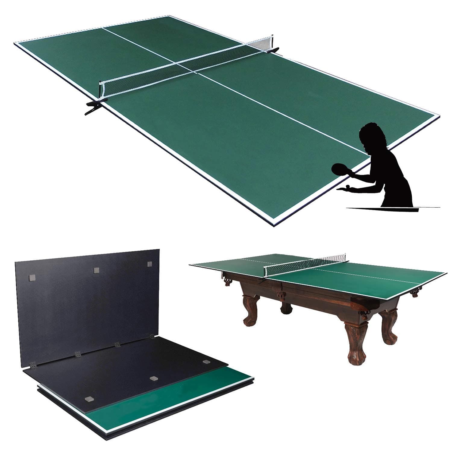 Portable Ping Pong Table Topper for Pool Table – Indoor Table Tennis Conversion Top Ping Pong Play 4 Pcs Foldable Clamp Net Post Scratch Resistant Space Save for Home Office Billiard Hockey
