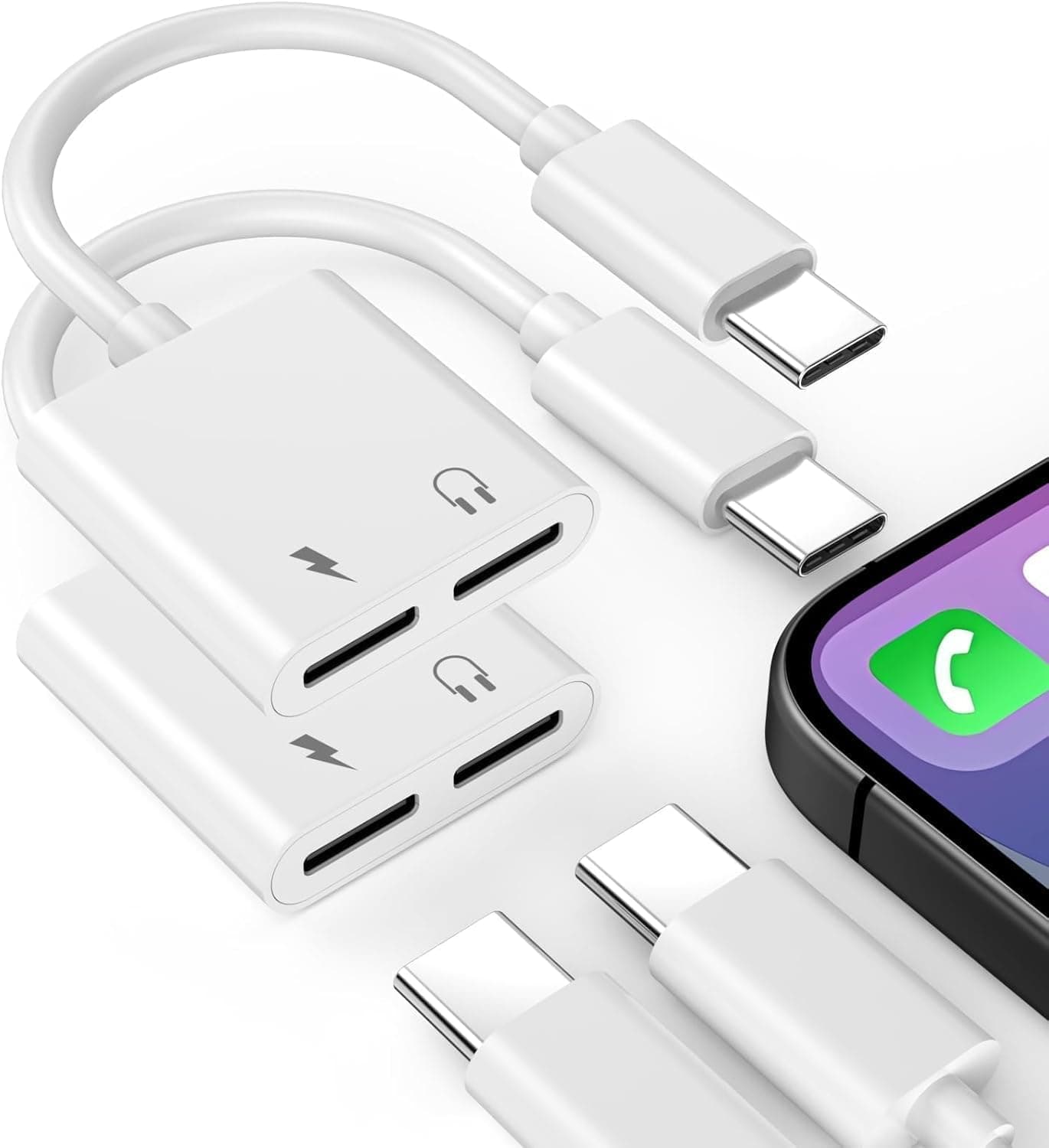 Dual USB C Headphone Adapter for iPhone 16 15,[MFi Certified] 2Pack Type C Audio Headphone and Charger Splitter Adapter Compatible with iPhone 16 Pro Max/15/Plus/Pro,for Galaxy,iPad,Laptop