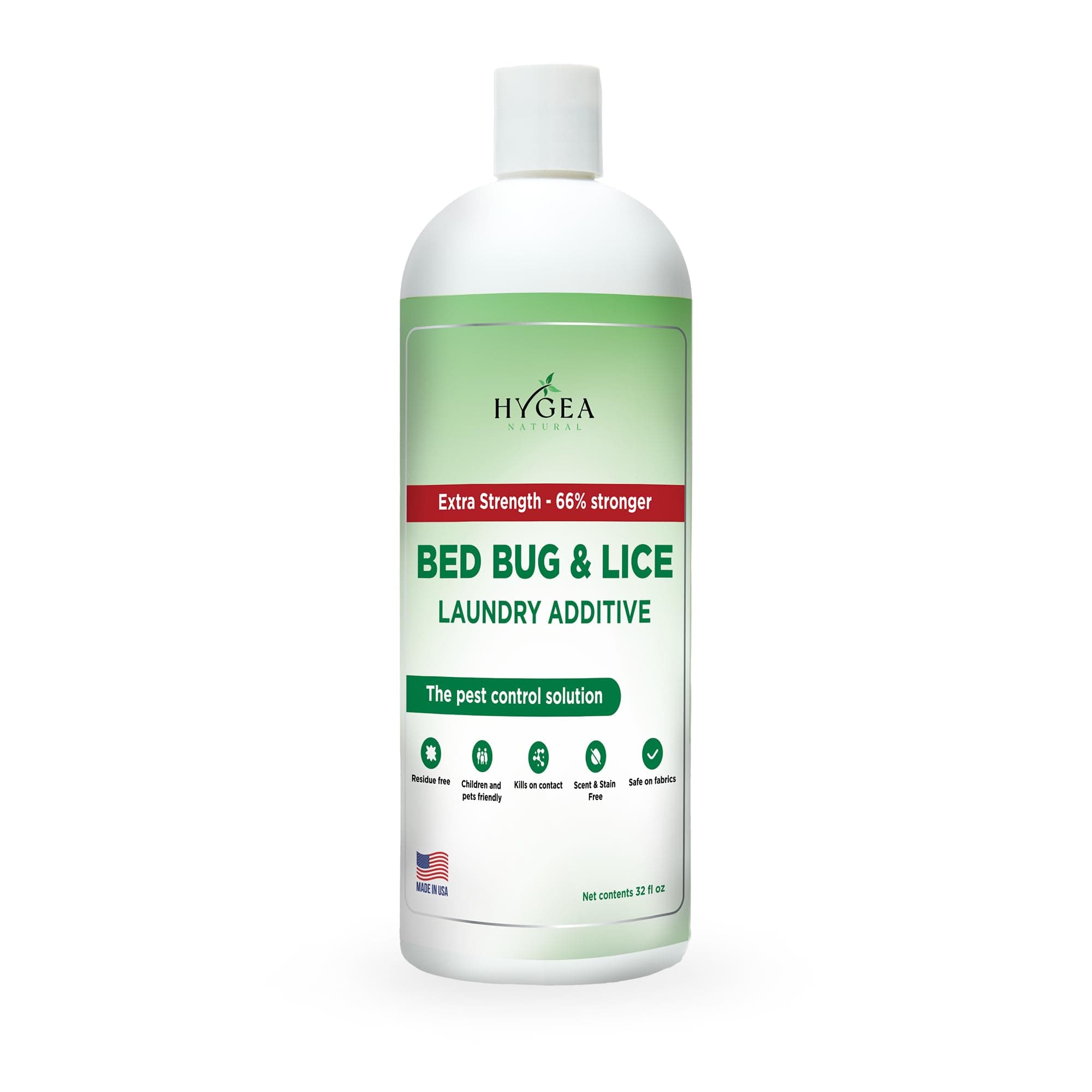 Hygea Natural Lice & Bed Bug Extra Strength Laundry Additive - Environmentally Responsible, Odorless & Stain-Free Liquid Laundry Treatment - Safe for Children & Pets - Any Water Temperature (32 oz)