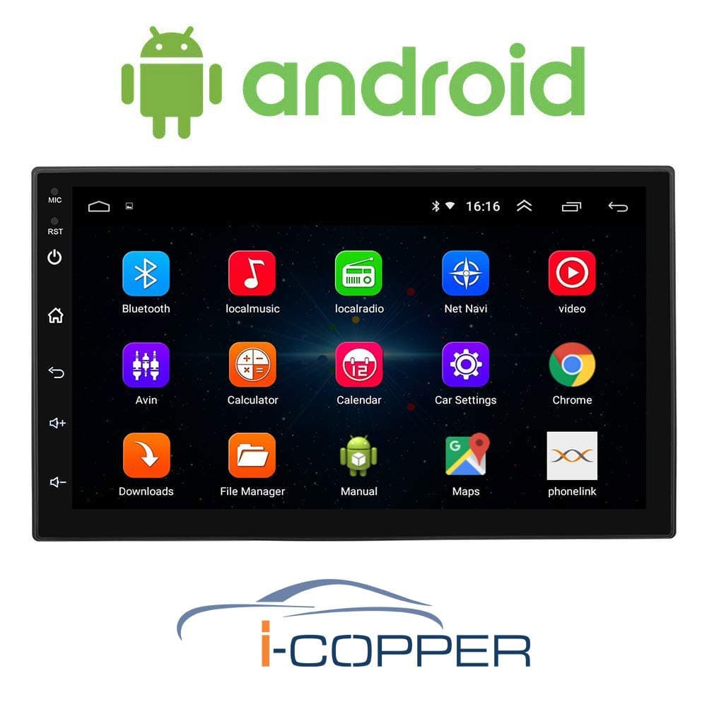 I-Copper Universal Android Infotainment System 7.0 inch Capacitive Touchscreen Double Din Car Stereo (Android 8.1) Car Player with Navigation/GPS/WiFi/Bluetooth Full HD 1080P 1GB RAM/16GB ROM
