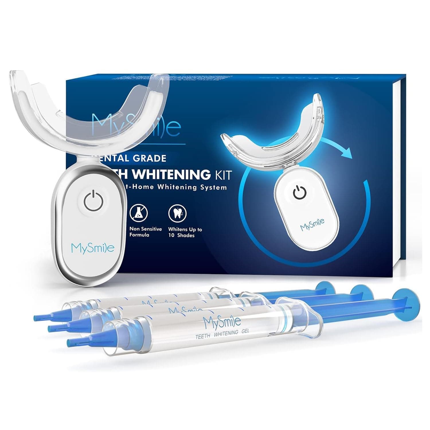 MySmile Teeth Whitening Kit for Sensitive Teeth with LED Light, 10 Min Non-Sensitive Fast Tooth Whitener, 3 Carbamide Peroxide Whitening Gel, Powerful Formula, Enamel Safe