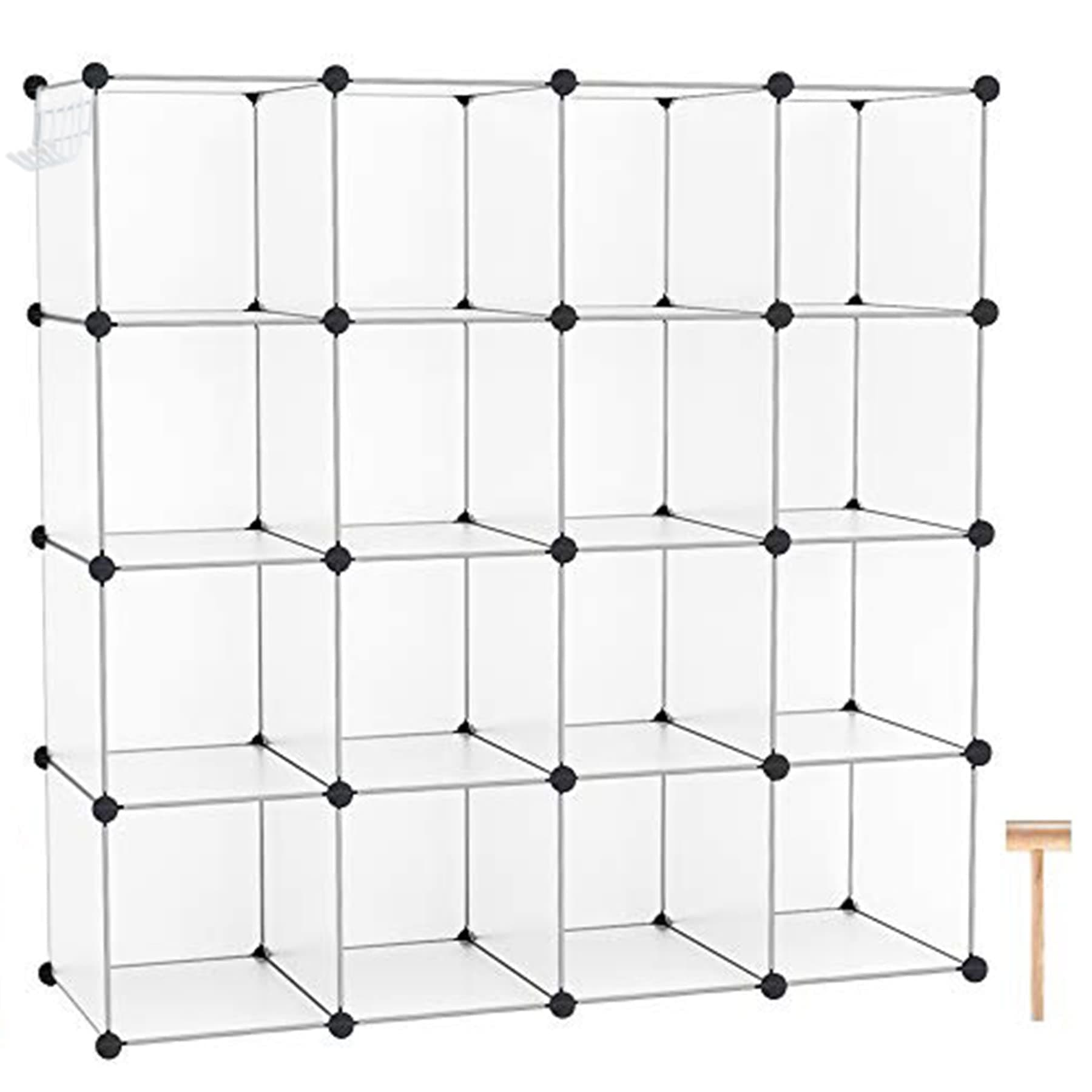 C&AHOME Cube Storage Organizer, 16-Cube Shelves Units, Plastic Storage Cubes, DIY Closet Organizer, Modular Closet Storage Shelves Ideal for Home, 48.4" L × 12.4" W × 48.4" H Transparent SUM3016W