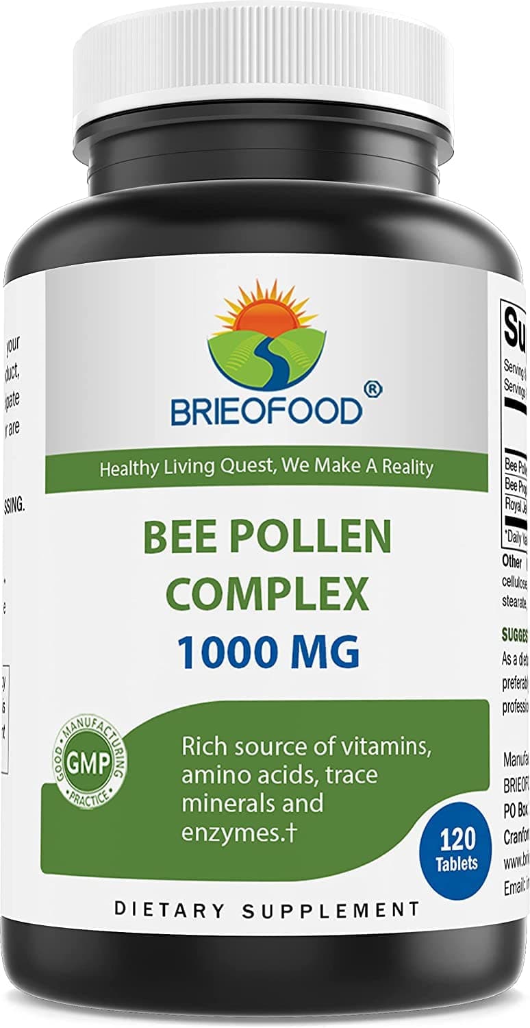Bee Pollen Complex 1000 mg 120 Tablets - Made with Bee Pollen, Bee Propolis, & Royal Jelly Powder