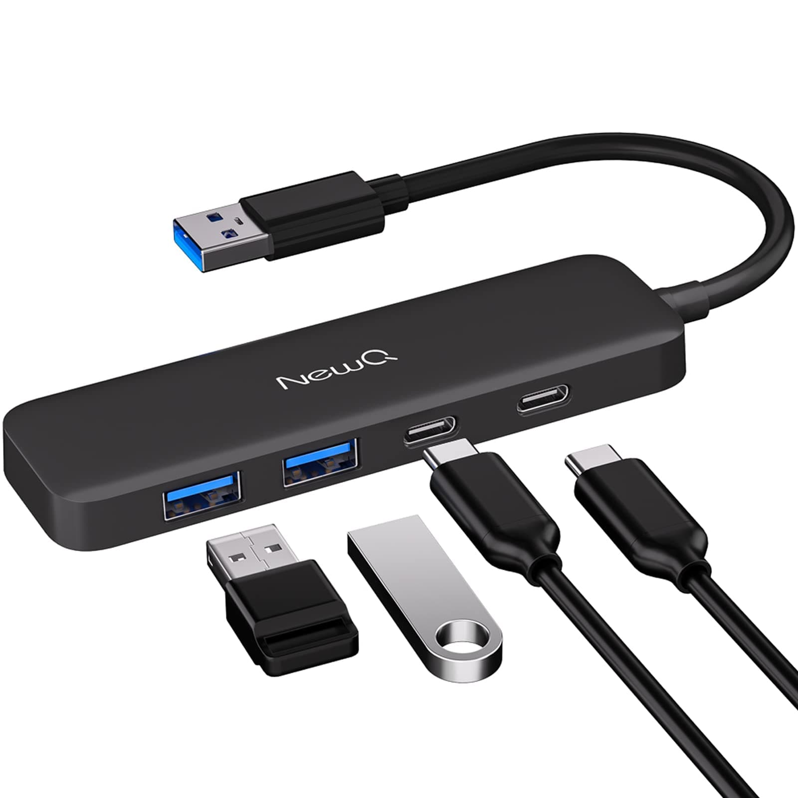 Dual USB C USB A 3.2 Hub, 2* USB-C 3.2 and 2* USB-A 3.2 4 Ports, Ultra Thin Portable USB Splitter Adapter for Laptop, PS4, Flash Drive, HDD, Xbox, Printer, Mouse, Keyboard, Computer Accessories