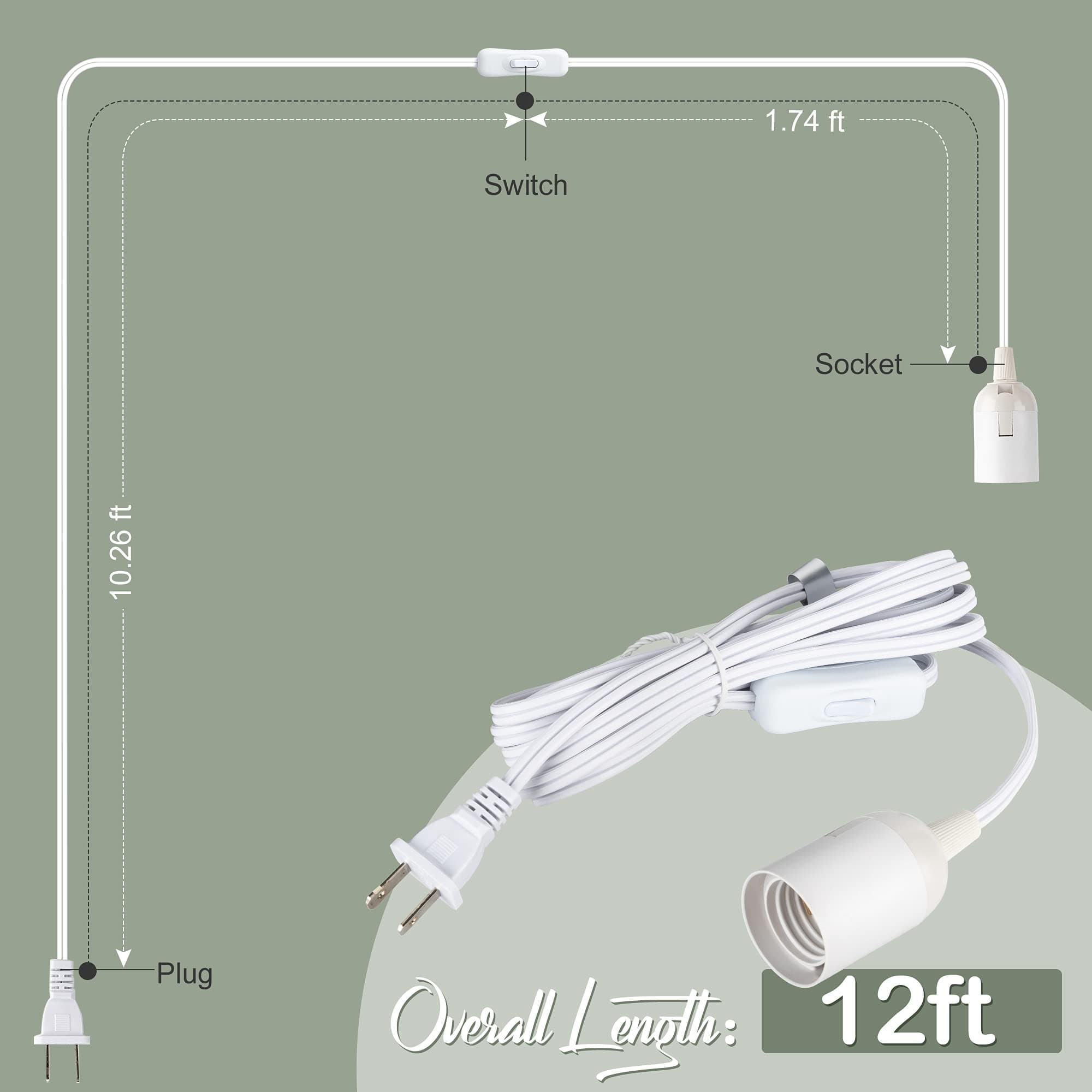 JACKYLED Ul 12ft E26 E27 Lantern Extension Cable, On/Off Switch, Pendant Lighting for Kitchen, Bedroom, Plant Grow Light
