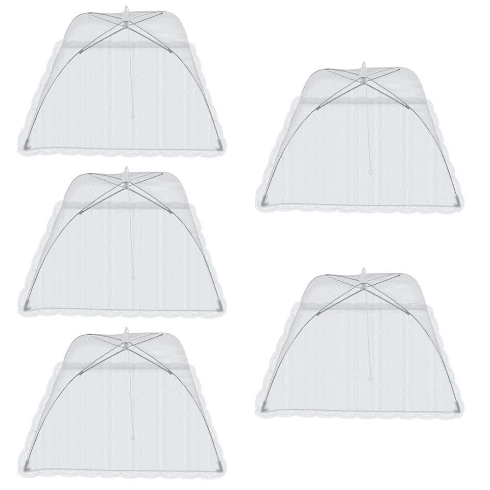Maxway (5 Pack) Pop-Up Foldable Mesh Screen Umbrella Shaped Food Covers Tent for Indoor and Outdoors, 17in x 17in x 8in (White)