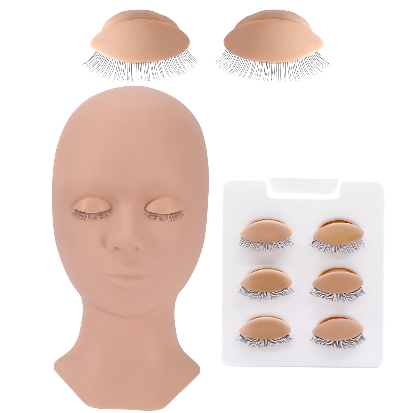 Pretty memory Lash Mannequin Head with 4 Pairs Removable Practice Eyelids, Silicone Eyelash Mannequin Head for Makeup Practice and Lash Extension Training