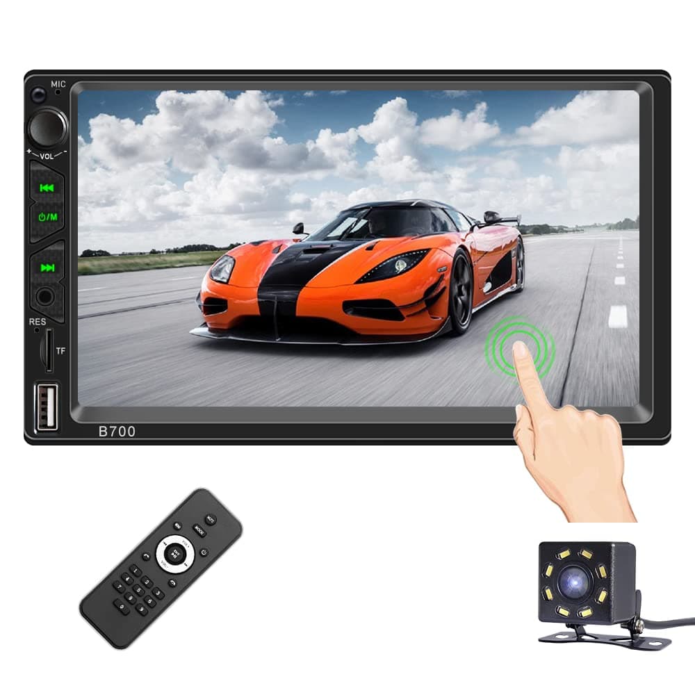 Double Din Car Stereo with Bluetooth 7 Inch Capacitive Touch Screen Car Stereo with Backup Camera Car Stereo with Car Play Car Radio Support Steering Wheel Control,USB,SD AUX in Functions