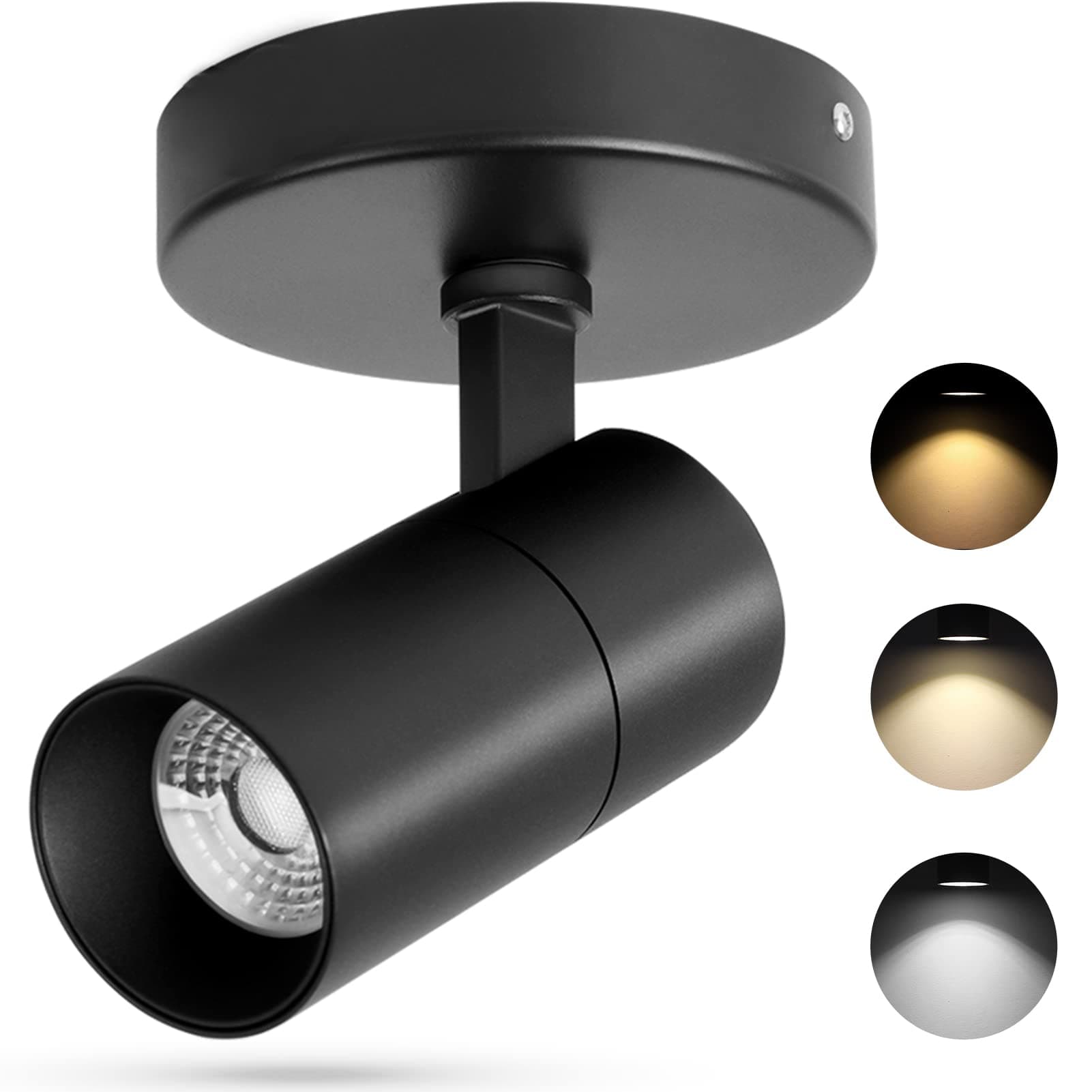 VANoopee 3-Color Dimmable LED Ceiling Spotlight Flush Mount Adjustable Spotlight Directional Spot Lights Indoor Bright Accent Fixture for Living Room Bedroom - CRI90 36° Flicker Free 10W 1000lm Black
