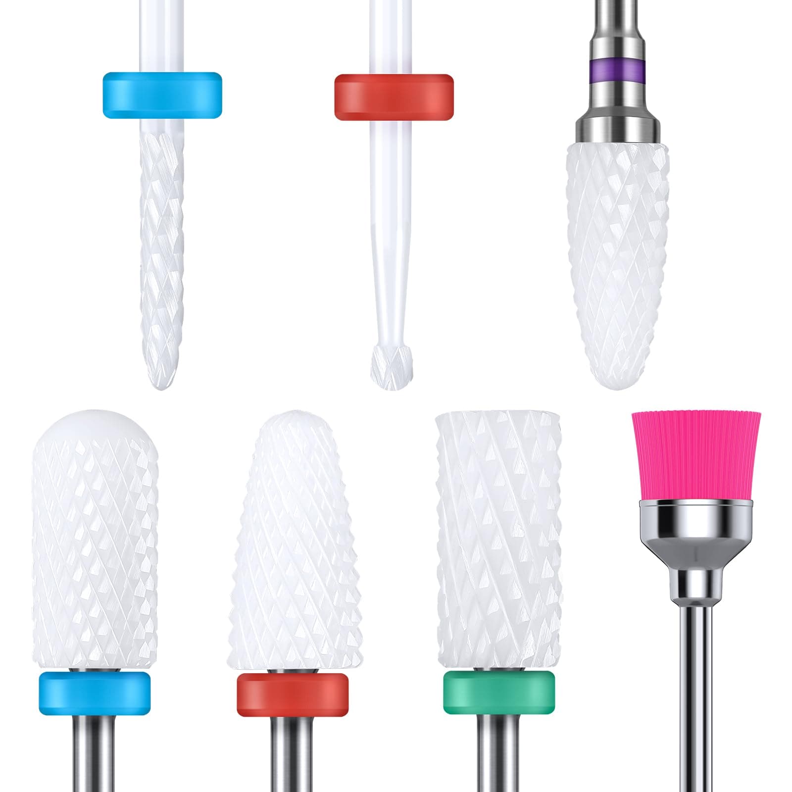 Ceramic Nail Drill Bits Set, 3/32'' (2.35mm) Professional Acrylic Nail File Drill Bit for Manicure Pedicure Cuticle Gel Nail Polishing 7Pcs