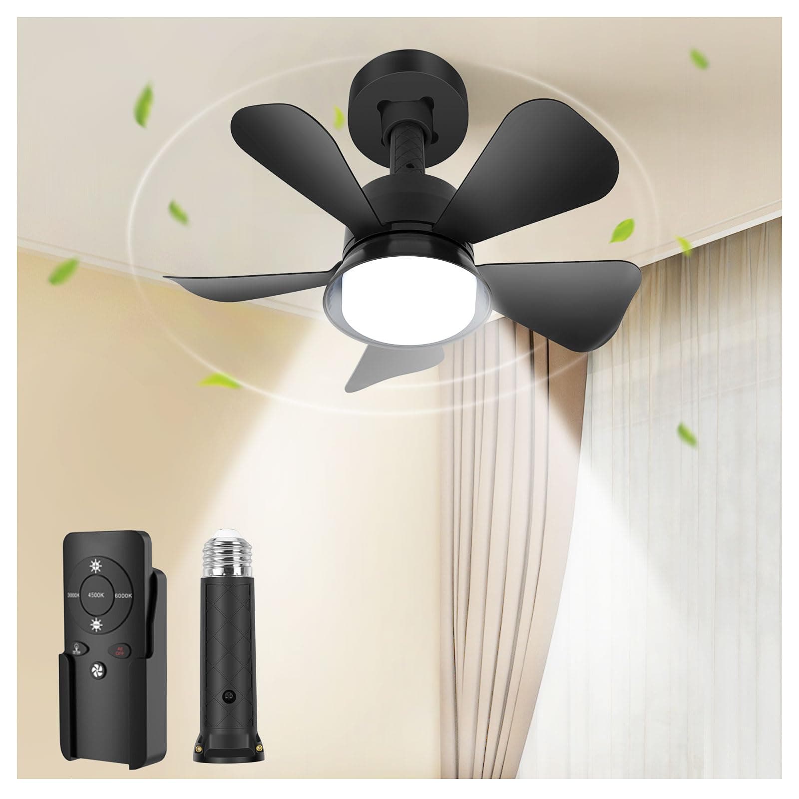Black Ceiling Fan with Light, 3 Light Color Dimmable Ceiling Fans with Lights and Remote, E26/E27 Standard Light Base, Modern Flush Mount Low Profile Ceiling Fan for Bedroom