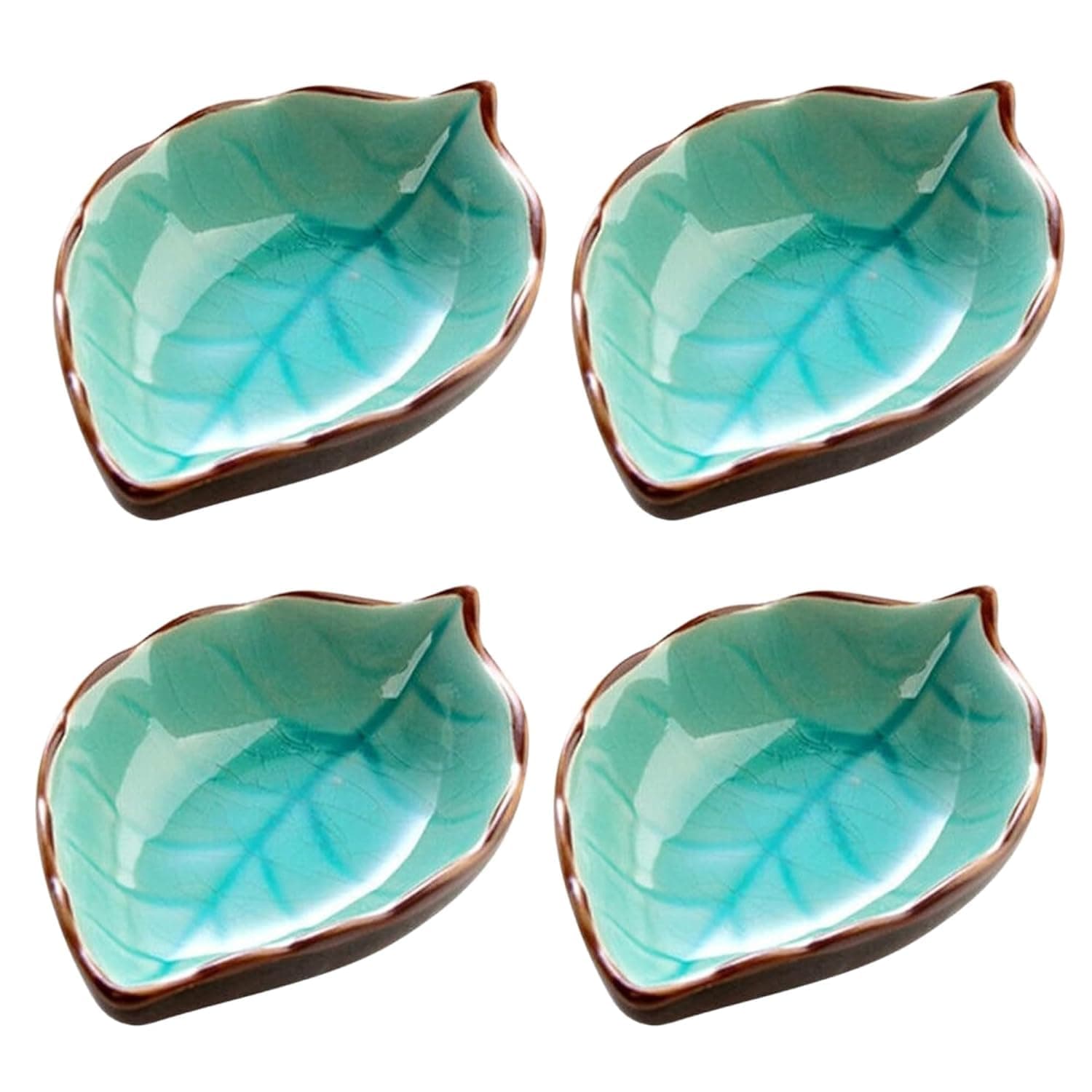 Eletree Leaf-Shaped Ceramic Dip Bowls | Mini Sauce Dishes for Side Dishes, Sushi, Condiments & Appetizers | Small Tableware Serving Bowls for Kitchen & Dining (skay Blue, Set of 4)