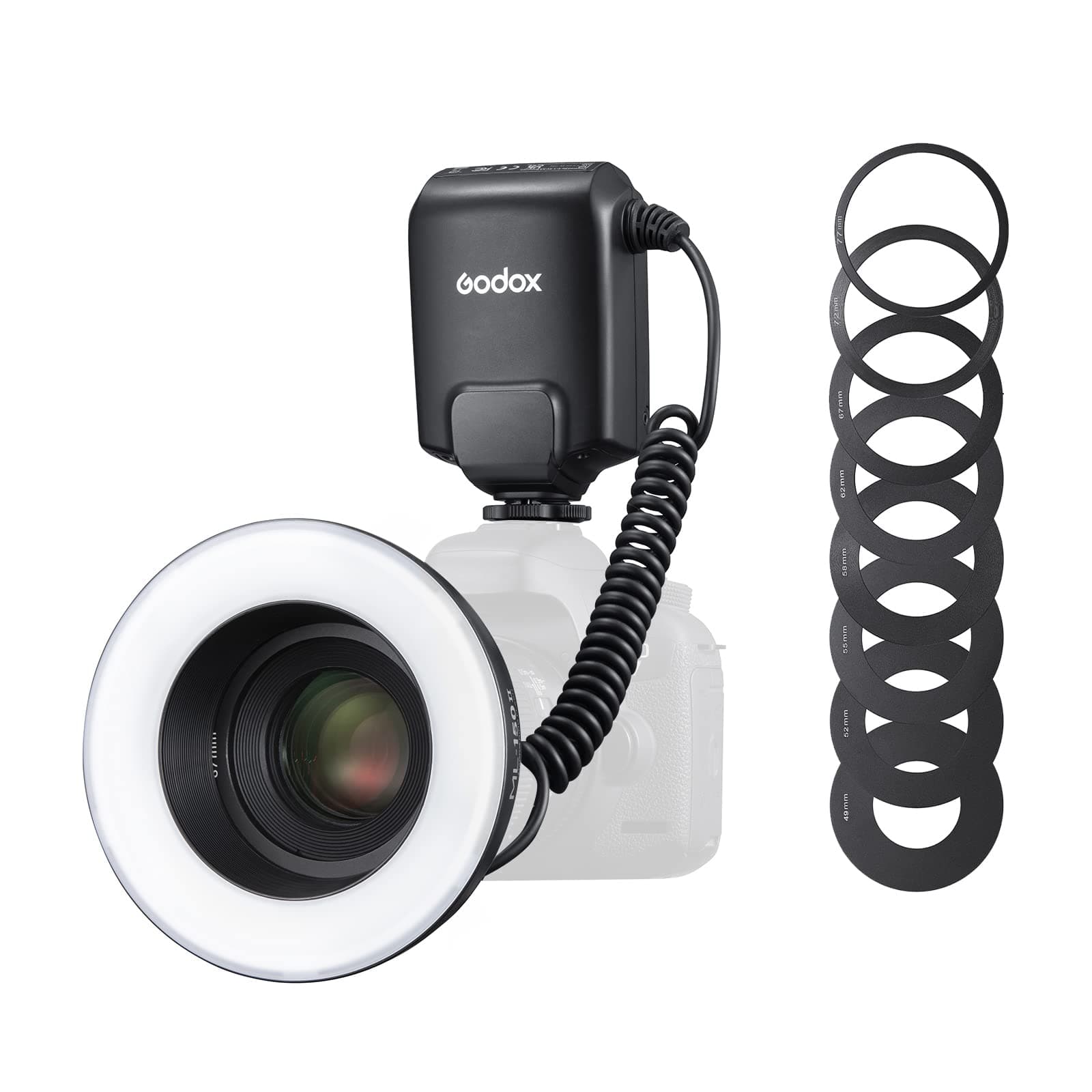 ML150II Macro Ring Flash on Camera Ring Flash Light GN12 CCT 5800K±200K for Fuji, for Canon, for Nikon, for Sony, for Olympus Camera