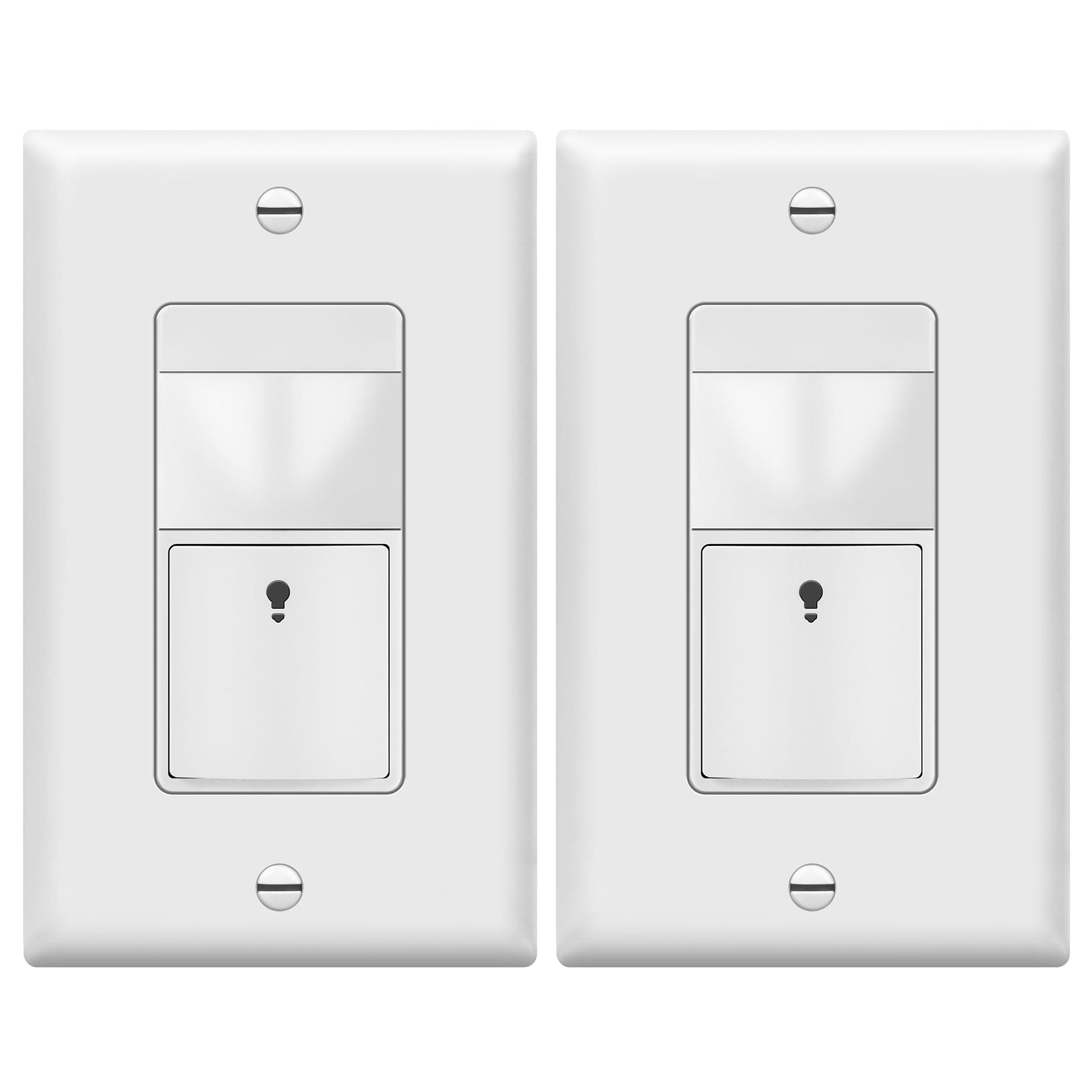 PIR Motion Sensor Light Switch, Occupancy & Vacancy Motion Sensor Switch, Operable Without Ground Wire, No Neutral Wire, Single Pole, TDOS5-HL-W-2PCS, White