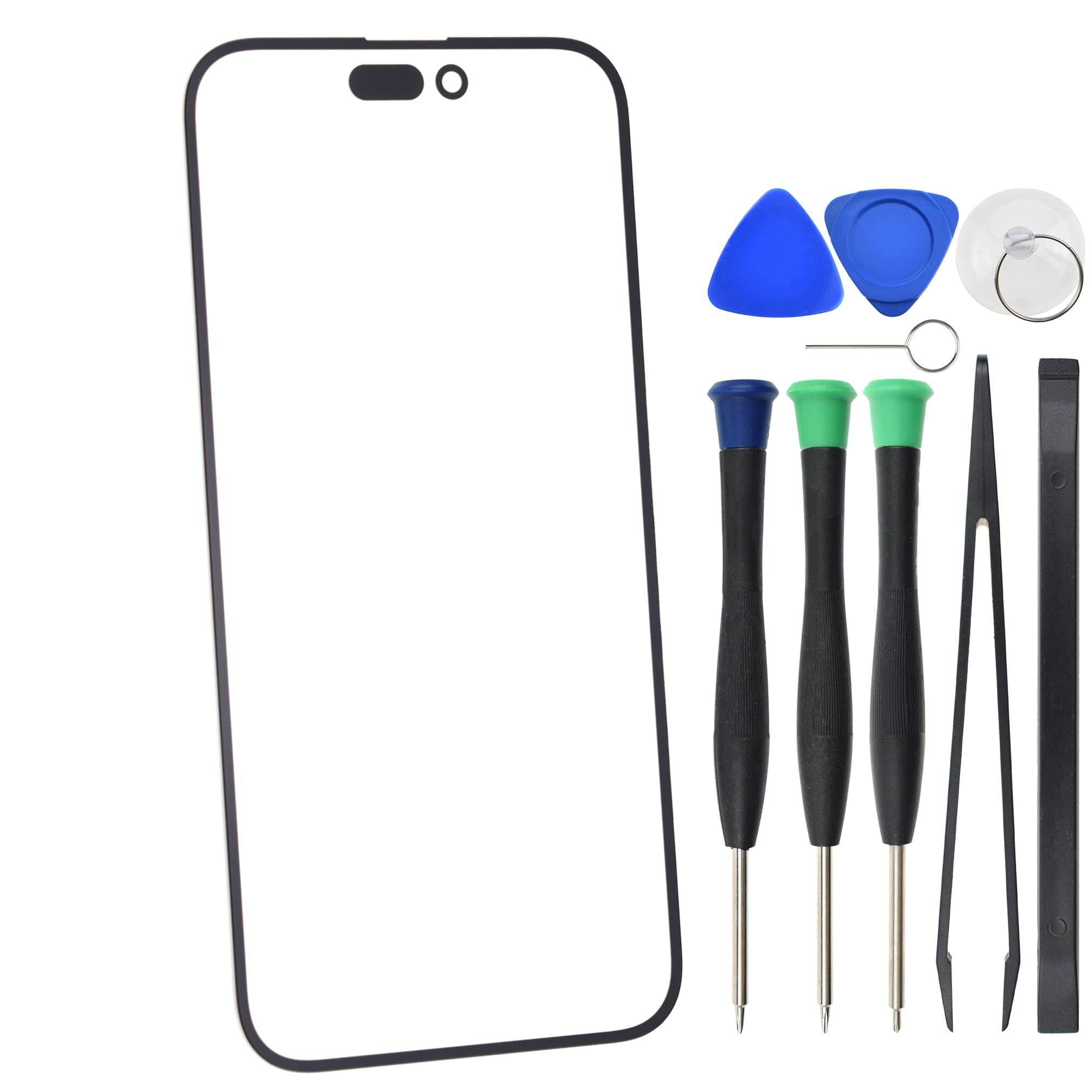 Sunrise glow Outer Front Glass Cover Screen Replacement for iPhone 14 Pro Max with Installed Optical Clear Adhesive Black 6.7"