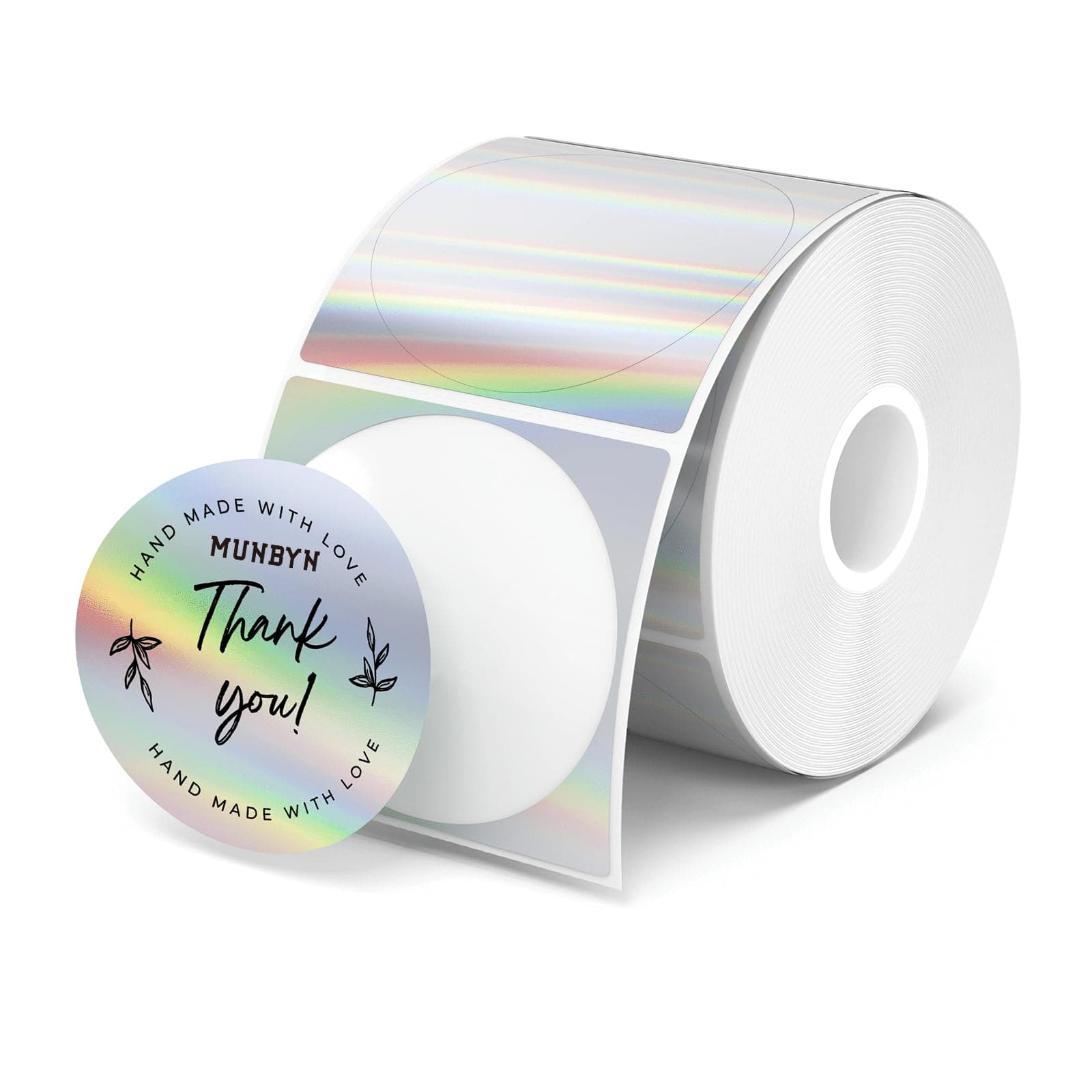 MUNBYN 2" Circle Holographic Thermal Labels, Round Printable Rainbow Glitter Thermal Printer Sticker Labels for Gift Wrapping, Self-Adhesive Name Price Tag DIY Custom Logo Design, 400 Sheets/1 Roll