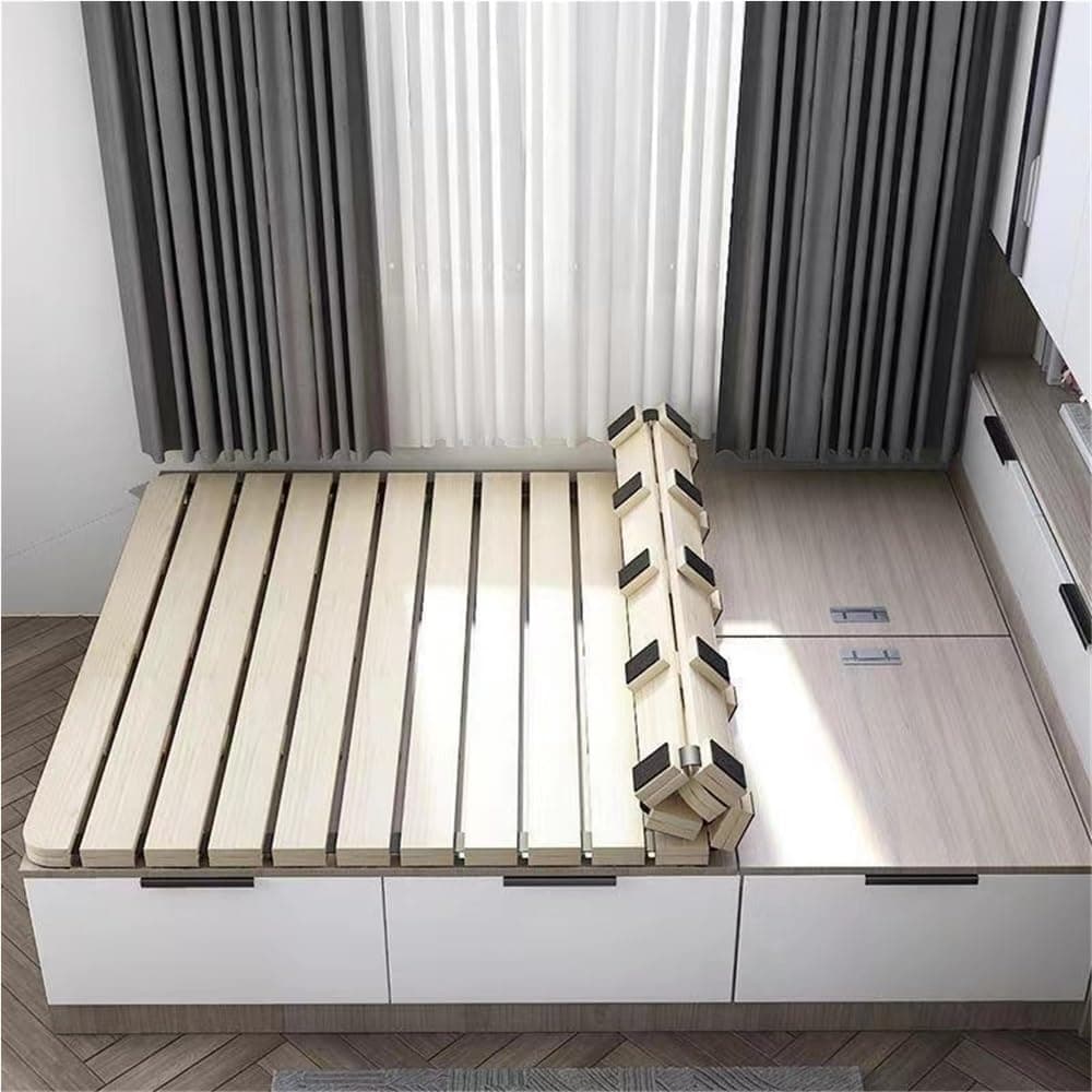 Wood Roll-Type Slatted Bed, Fold Rollable Hard Bed Board, Solid Wood Futon Frame, Floor Futon Mattress, Foldable Mattress, Suitable for Bedroom, Living Room(74.8 * 23.6in)