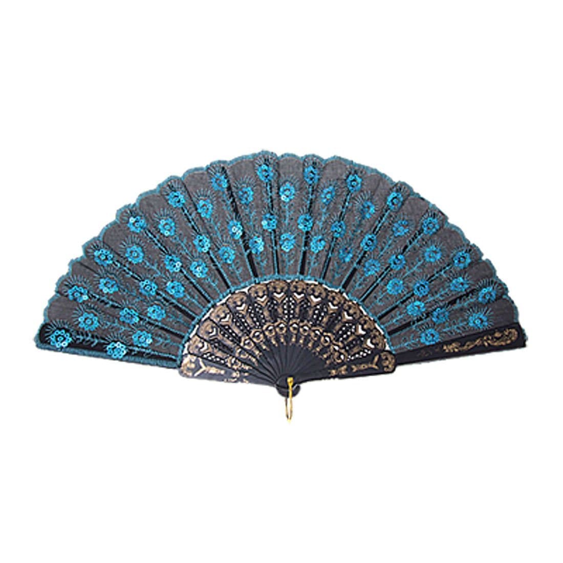 Blue Flashing Sequins Peacock Style Foldable Fan