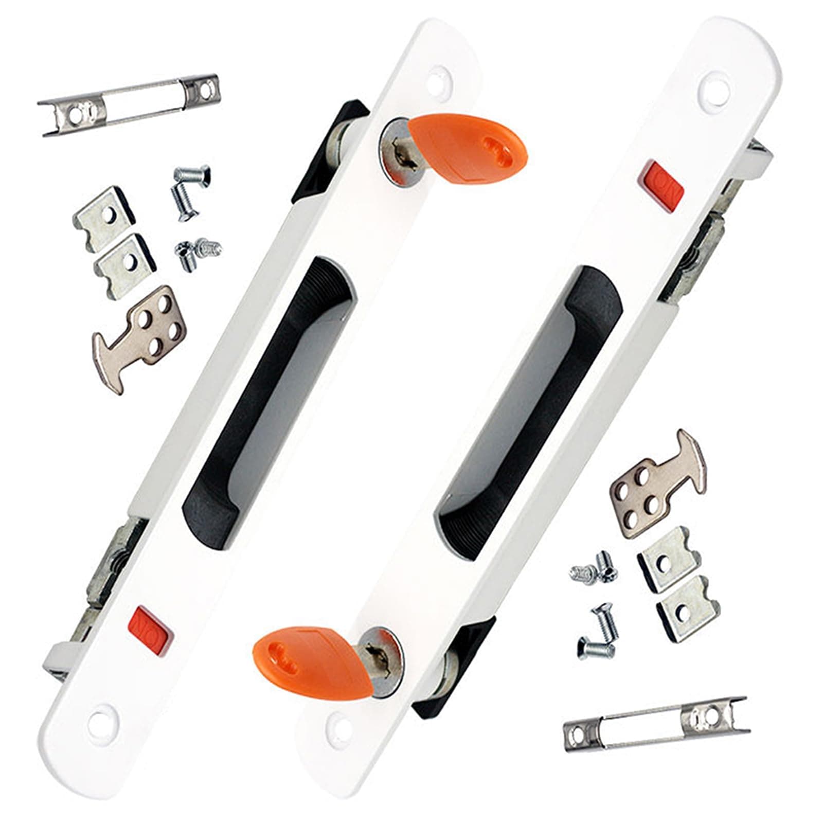 2-Piece Sliding Door Lock with Keys, Embedded Installation, Single-Sided Hook Lock for Aluminum Doors and Windows, Whit