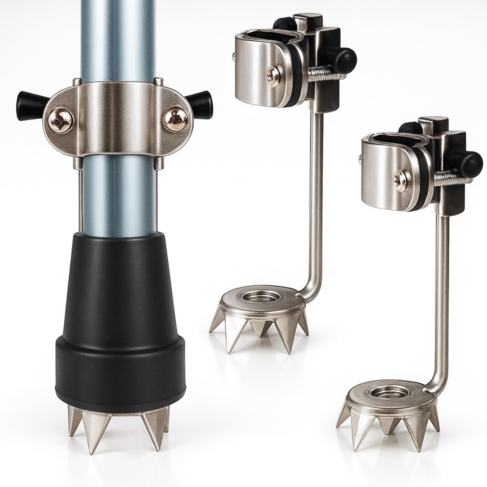 Vive Cane Tips for Ice - All Terrain Heavy Duty (2 Pack) Metal Retractable 4-Prong Hiking Attachment - Replacement Grip for Walking Sticks, Trekking Pole, Crutches, Tip Points for Winter Snow Safety