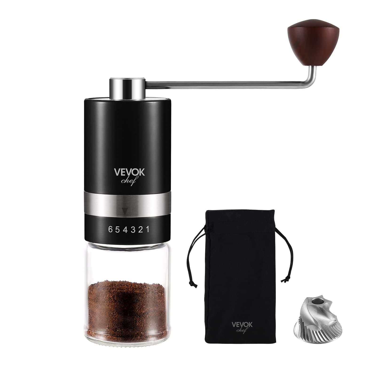Manual Coffee Grinder Hand Coffee Grinder 6 External Adjustable Setting Stainless Steel Conical Burr Coffee Mill Portable Hand Crank Coffee Bean Grinder Fine for Espresso