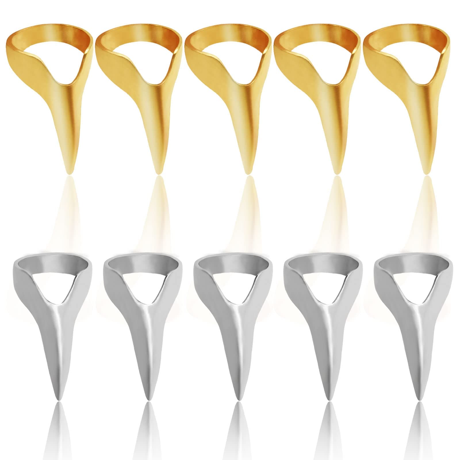 BLMHTWO Braiding Aid Set - 10 Sectioning Rings with Pointed Styling Tools, 5 Golden and 5 Silver Metal Finger Stitch Tools for Hair Stylists and Beginners