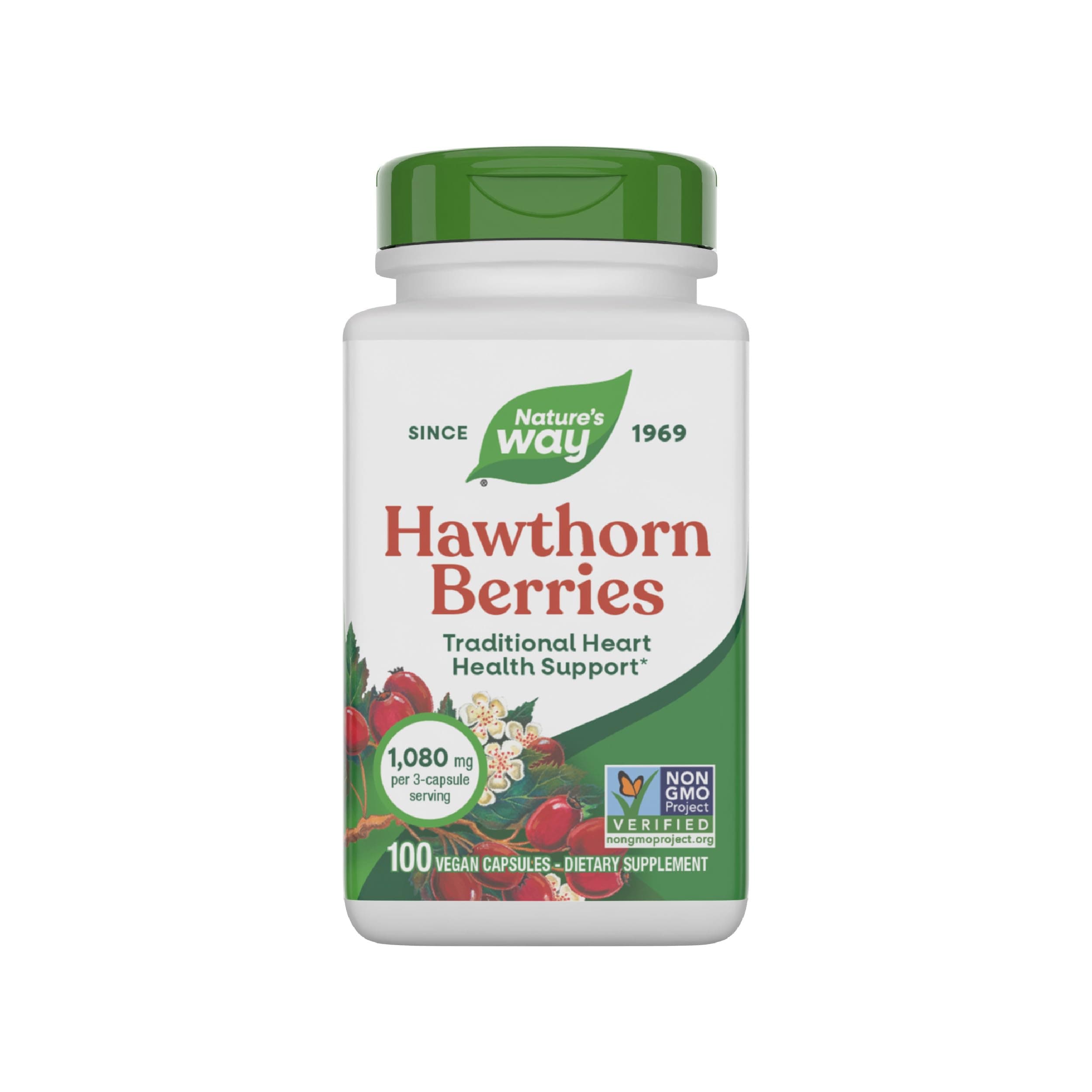 Herbal Hawthorn Berries, Traditional Heart Health Support*, 100 Vegan Capsules (Packaging May Vary)