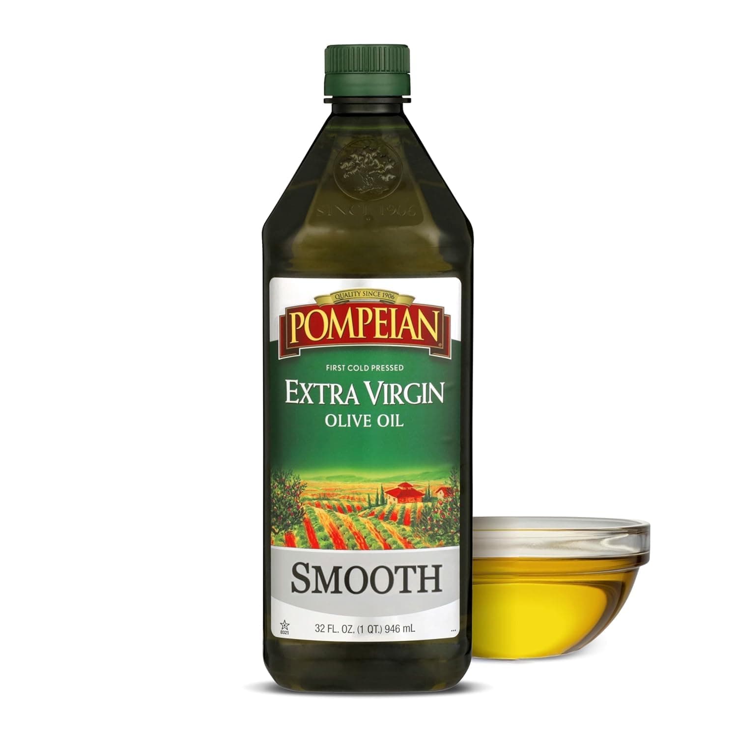 Smooth Extra Virgin Olive Oil, First Cold Pressed, Mild and Delicate Flavor, Perfect for Sauteing and Stir-Frying, 32 FL. OZ.
