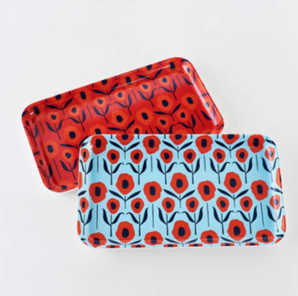 Poppy Small Rectangular Snack Serving Tray Set of 2 Melamine 5" x 8.5" Designed by Misha Zadeh