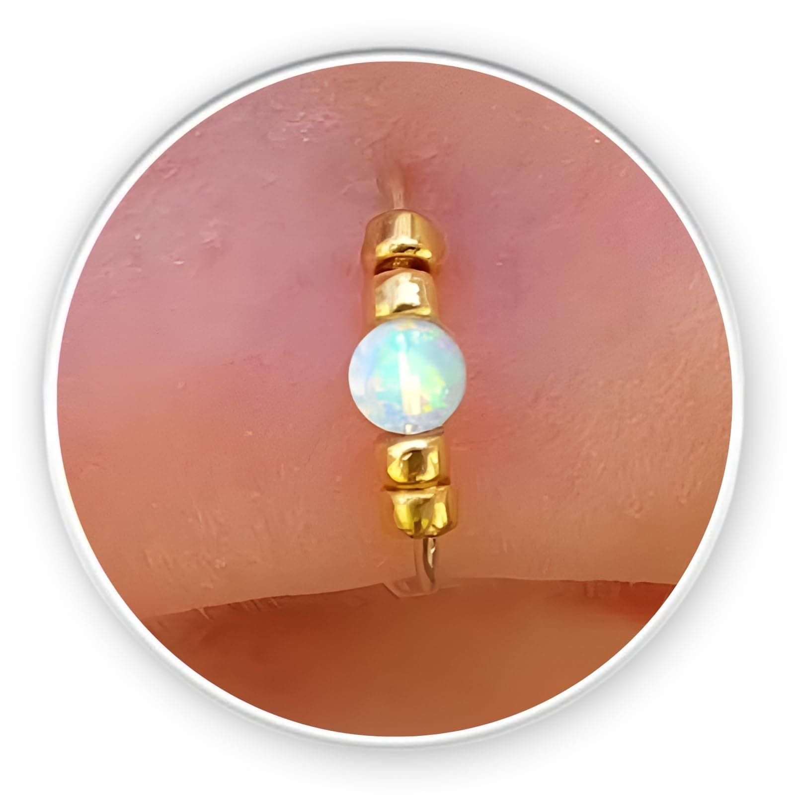 Gold Nose Ring - Thin Tiny 24 Gauge 7mm White Opal Nose Hoop - 14k Gold Filled Nose Rings For Women - Small Handmade Piercing Jewelry - Gift Ready