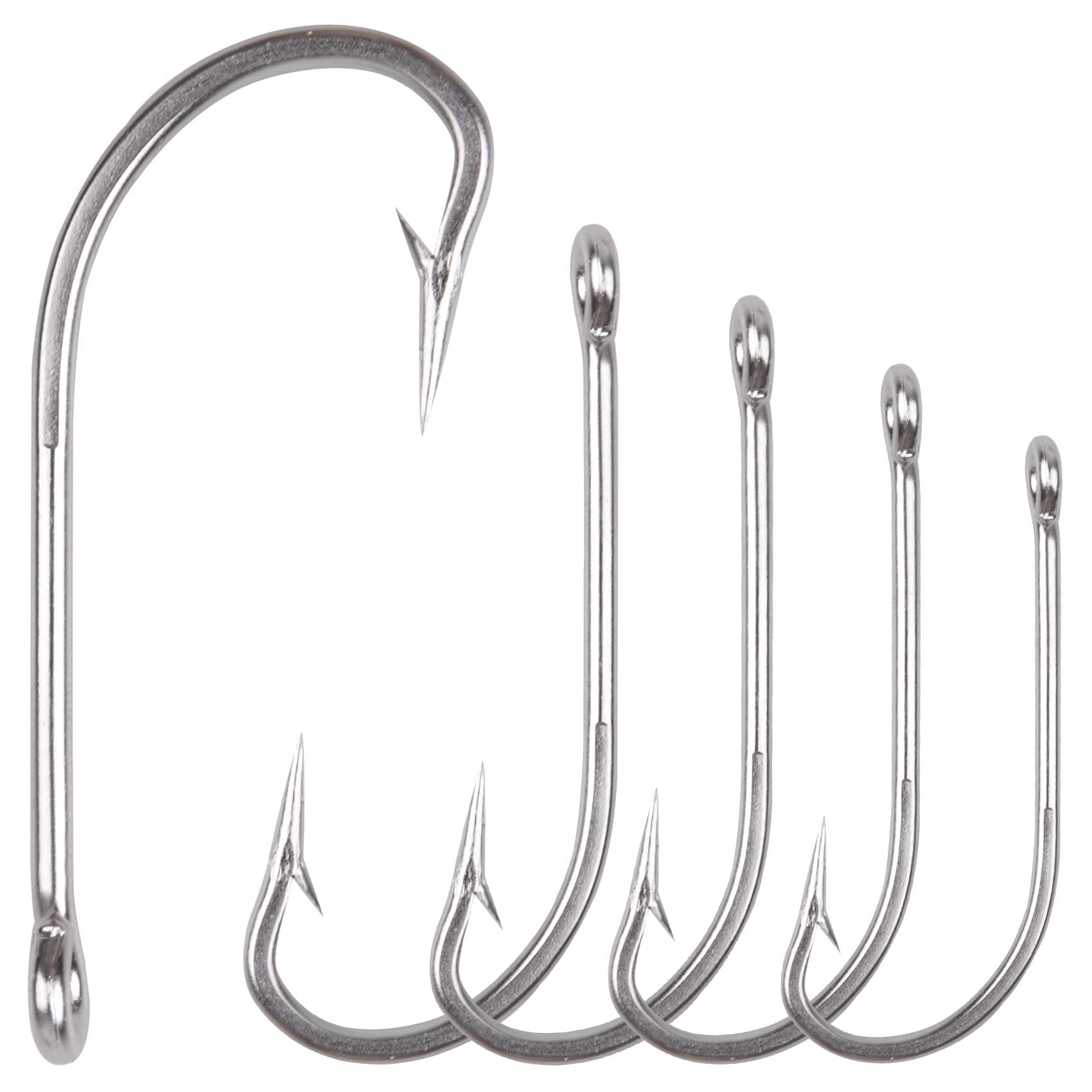Saltwater Fishing J Hooks O'Shaughnessy Forged Extra Strong Stainless Steel Trolling Sea Bass Striper Snapper Fishing Hooks, Size 1/0-10/0