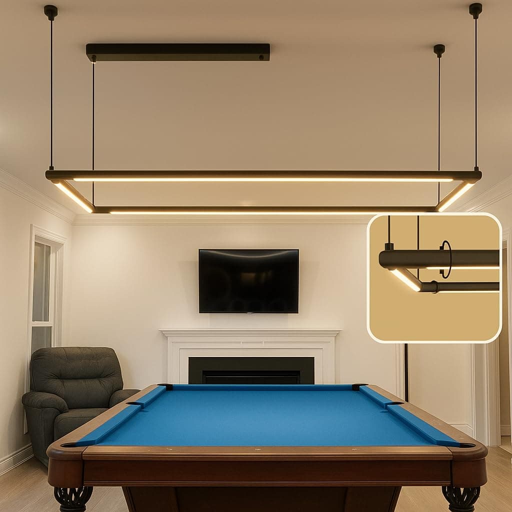 Pool Table Light –Premium LED Billiard Light, Flicker-Free, Dimmable, Adjustable Height & 360° Rotatable Design – Bright White 3000K (Square 49.6 x 49.6 inch)