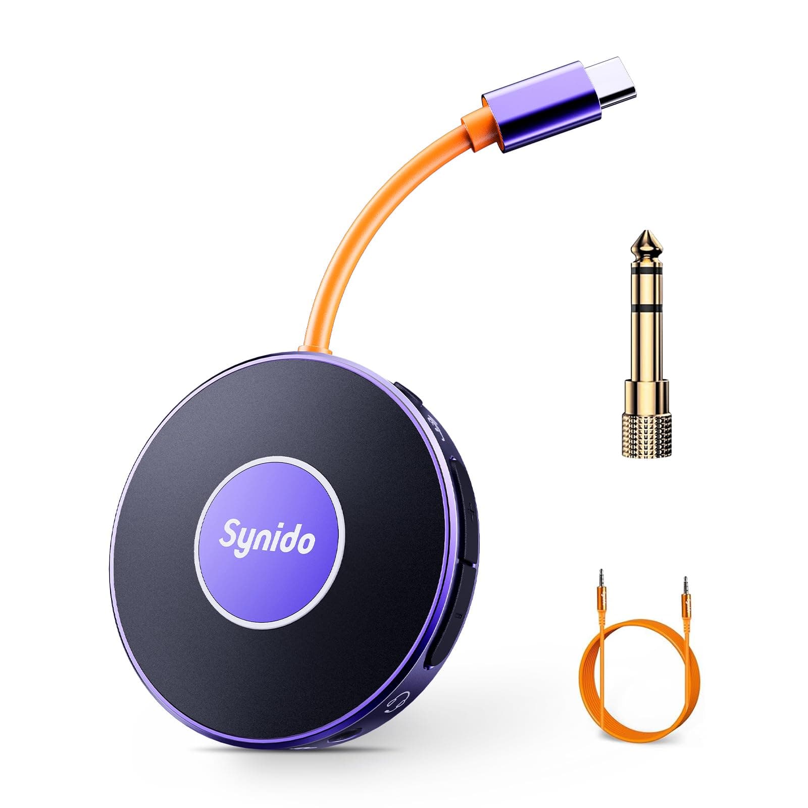 Synido Portable Audio Interface for Live 24-bit 48 kHz Streaming while Charging, Comes with Cable USB With 1/4'' Adapter for Electric Guitar Recording Interface for iPhone, iPad, Android, Mac and PC