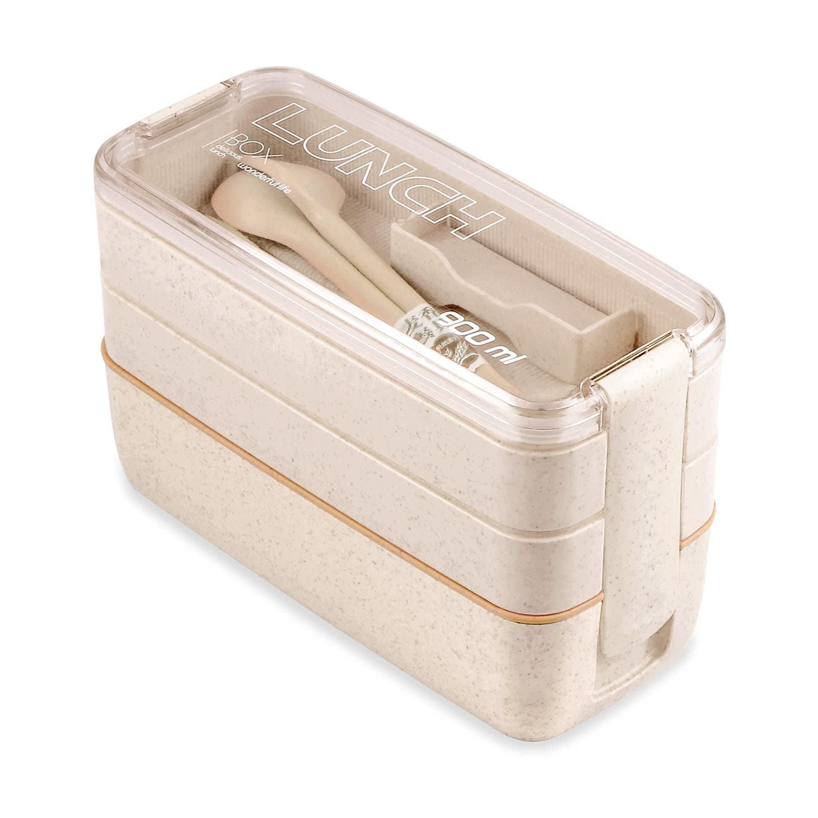 Bento Boxes for Adults, Iteryn Japanese Stackable 3 Layer Bento Lunch Box, Leakproof 3-In-1 Compartment Lunch Containers, BPA Free, Wheat Straw Meal Prep Containers with Spoon and Fork - Pink