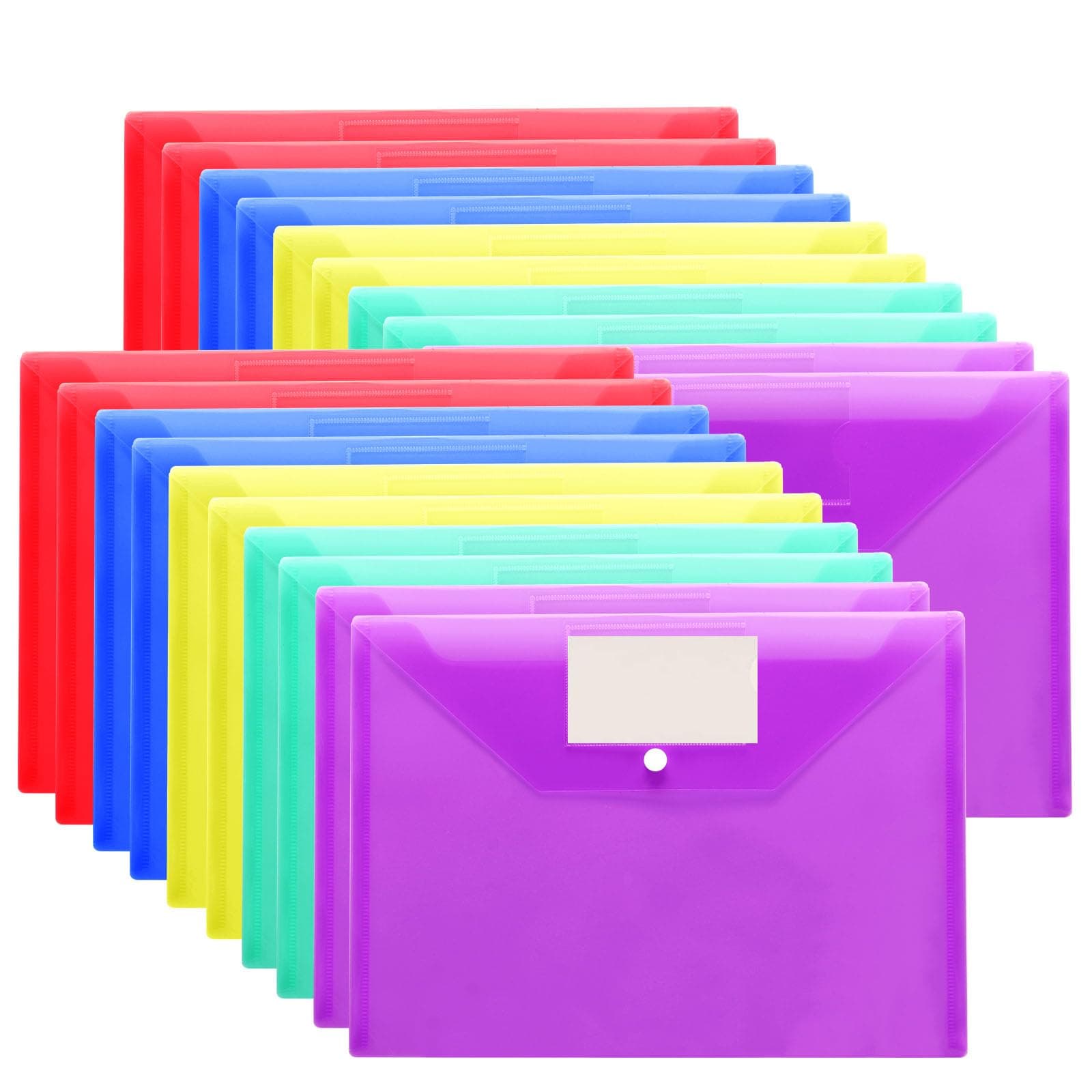 A4 Plastic Wallets Folders-5 Pack Popper Wallets with Label Pocket,A4 Document Folder for Document Storage and Office Organization Supplies - Assorted Colours Snap Button