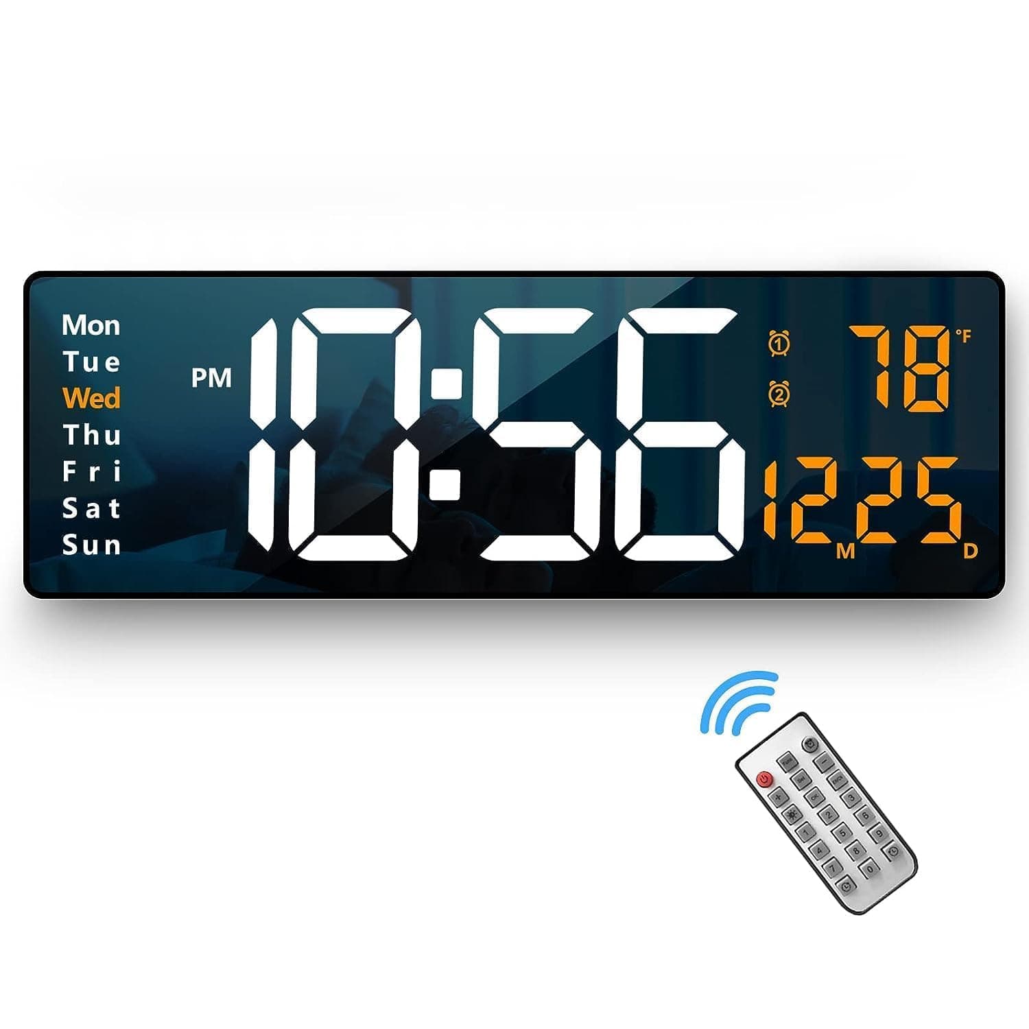 16.2-Inch Digital Alarm Wall Clock Table Clock Large LED Display with Remote Control, Auto Dimmer with Date Week and Temperature for Home Office Bedroom Living Room Home Décor (1 Year Warranty)