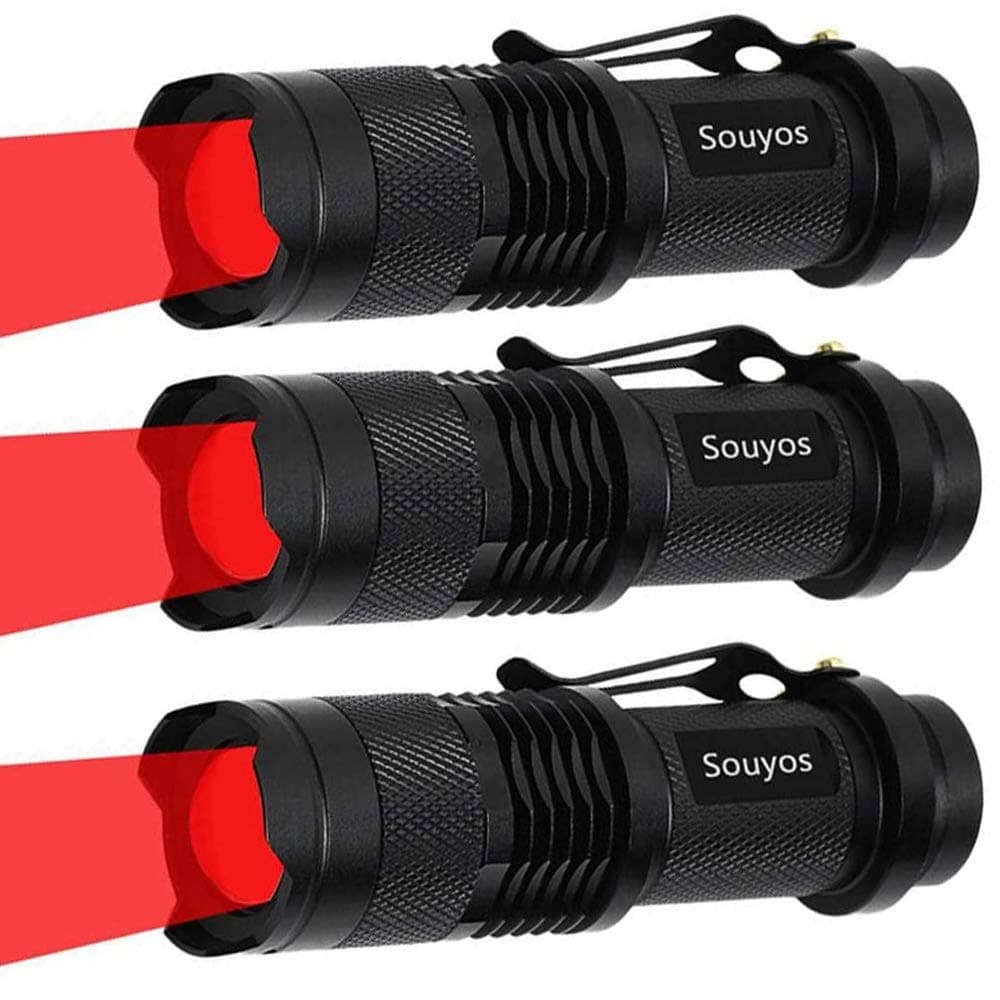 3 Pack Zoomable Long Range Red Hunting Light Flashlight Torch with Clip for Hunting, Detection, Night Observation - Black