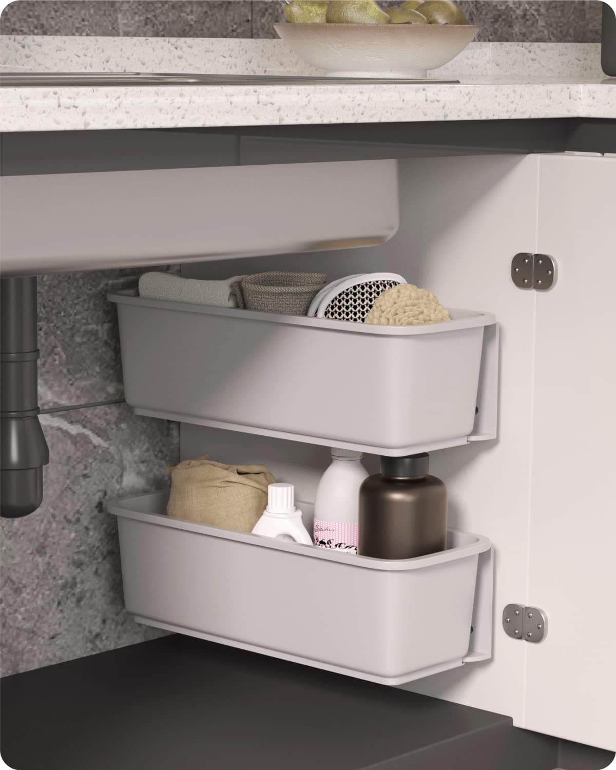 Baffect 2 pcs Under Sink Organizers Pull Out Cabinet Organizer Slide Out Plastic Storage Drawers Sliding Basket for Kitchen Bathroom Undersink (Gray)