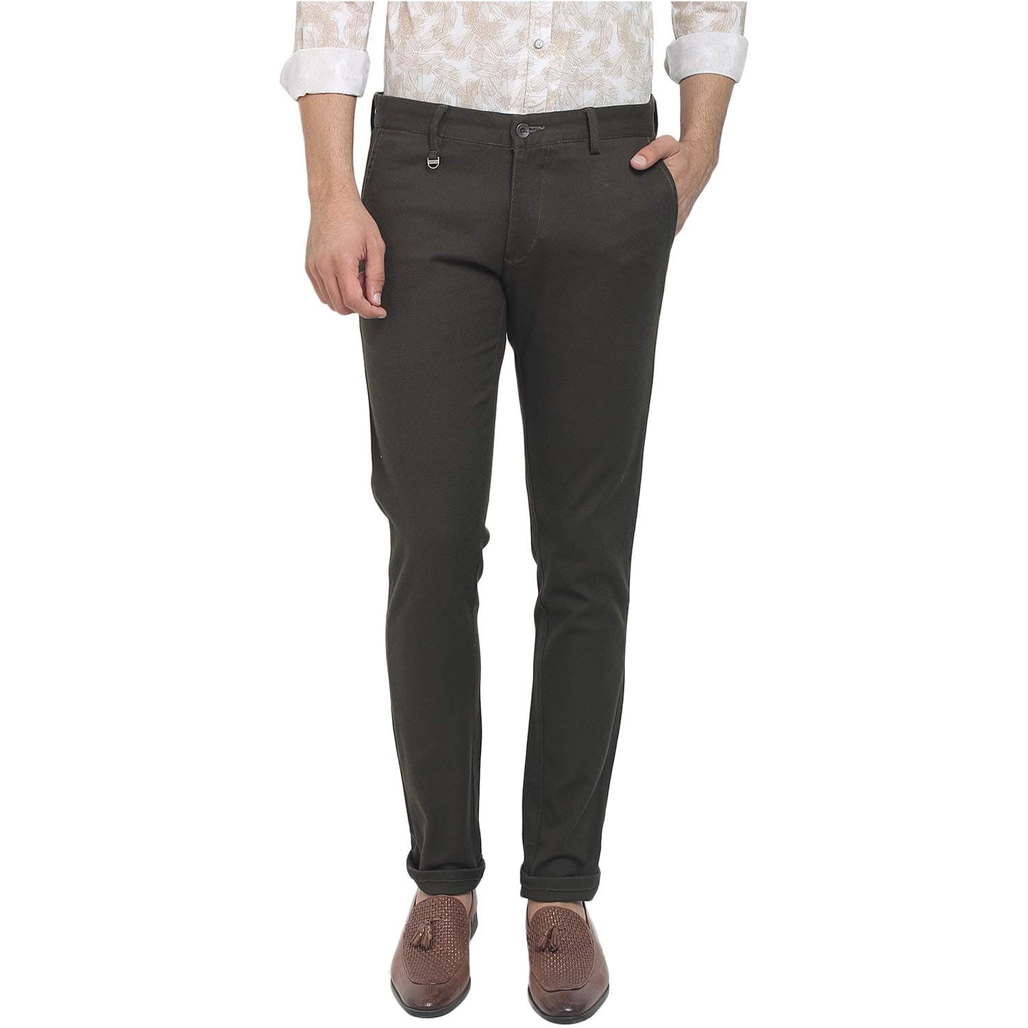 Solid Olive Coloured Cotton Trouser