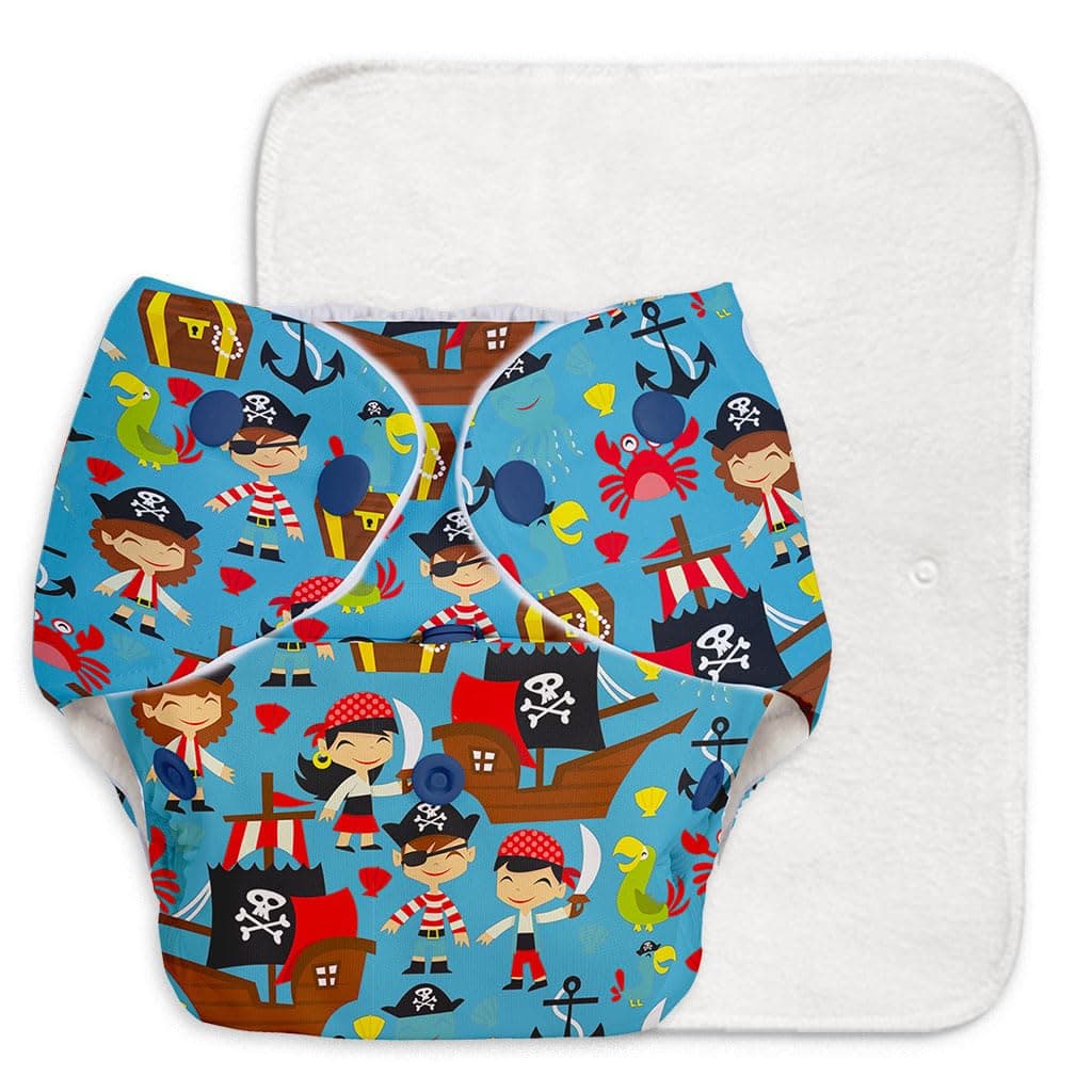BASIC Reusable Cloth Diaper for babies 0-3 Years | Freesize Adjustable,Reusable Cloth Diaper for babies | NEW Quick Dry UltraThin pads | Trim Fitting, Dries 2times faster | Pirate