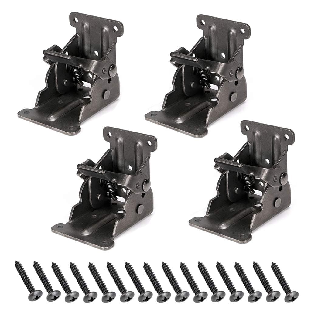 Table Leg Folding Brackets, Foldable Hinge Hardware, Self-Lock Extension Collapsible Shelf Bracket, Support for Work Bench, Desk, Wall Shelf, Pack of 4