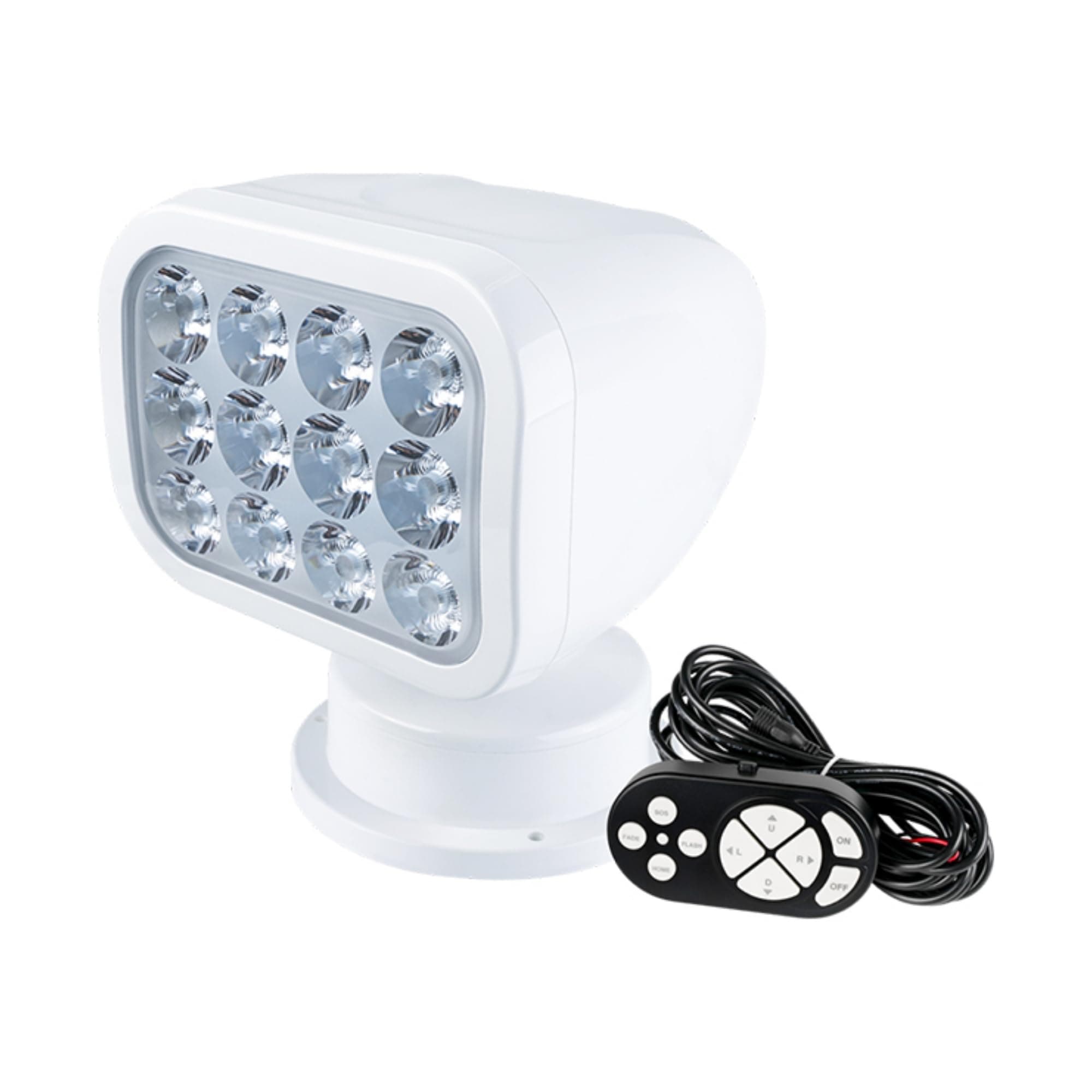 360° Rotating Remote Control LED Searchlight, 10-30V, Auto-Reset, IP66 Waterproof, Marine Spotlight for Boats, Truck, Vehicles, CE & Rohs Certified (Wired Remote/White//Warm Light 2700K)