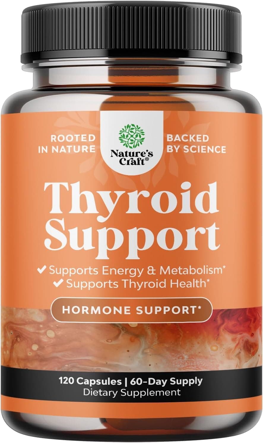 Natures Craft Herbal Thyroid Support Complex - Potent Kelp Iodine Supplement with L Tyrosine, Bladderwrack, Selenium & Pure Ashwagandha for Hormone Balance - Mood & Energy Dietary Pills - 120 Count