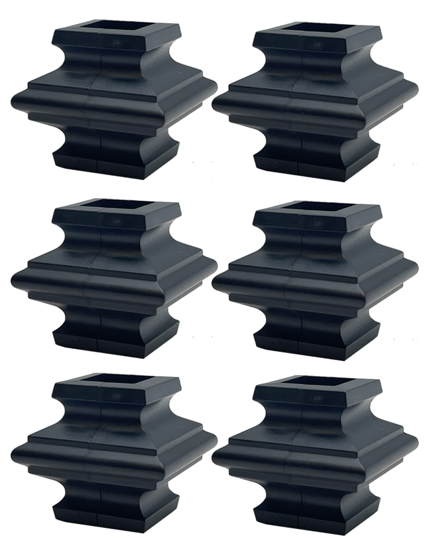 Split Knuckle Fence Decorations - Snap-on Railing Parts Transform Your Stair Railing, Wrought Iron Pickets, Staircase Balusters or Garden Gate - Durable ABS Plastic (Black, 6-Pack) by Simshoe