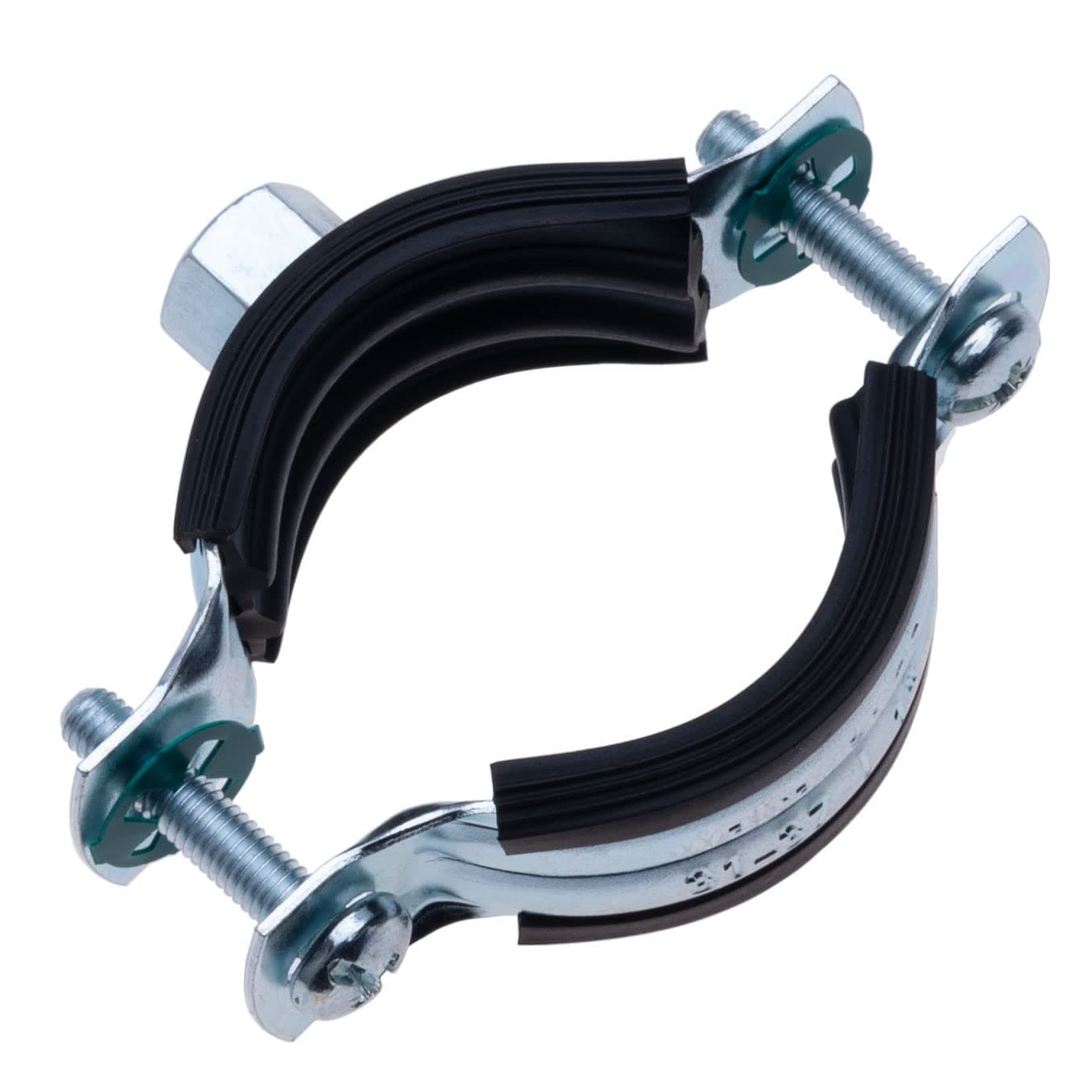 47-52 mm Pipe Clamp with Black Rubber Lining, Two-Part Pipe Clip with M8 Female Threaded Wall Mount, Pipe Support, Split Ring Hanger, Adjustable Pipe Bracket (Pack of 2)