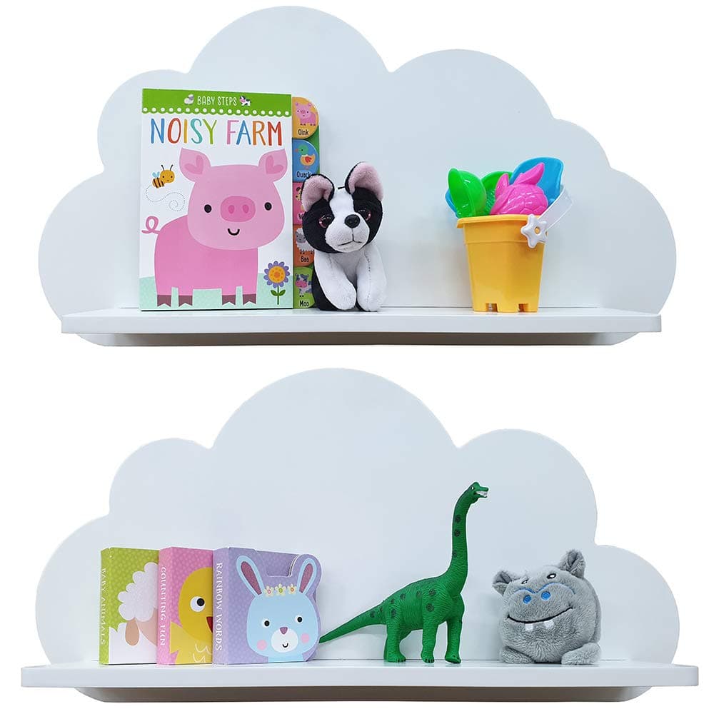 Babaya Cloud Shelves for a Children’s Nursery Floating Shelf Design (Pair - 2X Shelves) Shelving Child's Bedroom Themed Boy/Girl - Available in White, Grey, Blue or Pink (white)