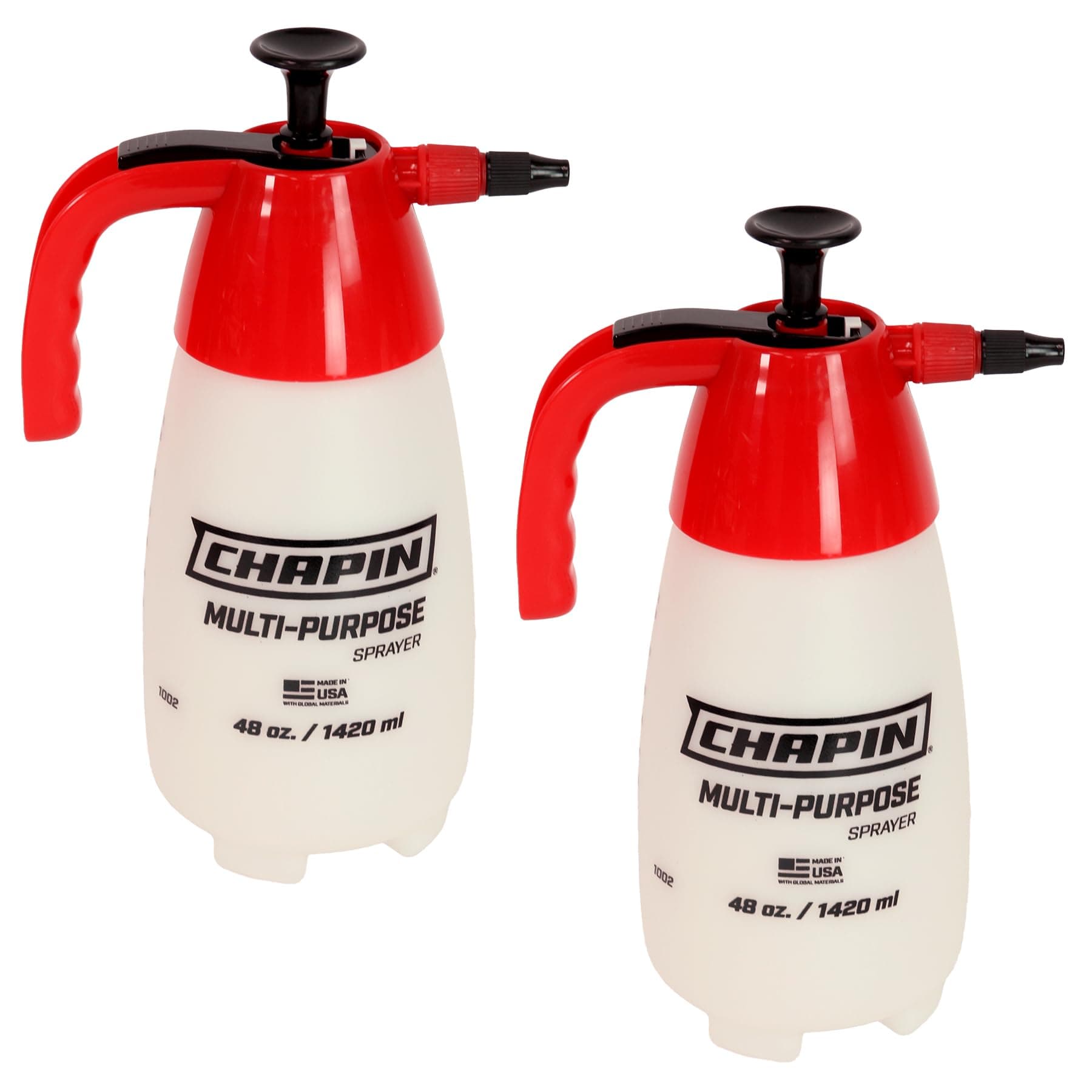 Chapin 10022 Handheld Pump Sprayer, 48oz, Multi‑Purpose, Translucent Poly Tank, Wide‑Mouth Opening, Adjustable Cone Nozzle & Anti‑Clog Filter for Weed, Fertilizer & Pest Applications, 2 Pack